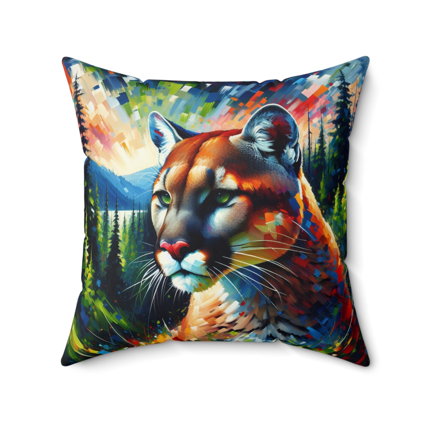 Lake Crescent Cougar - Square Throw Pillows