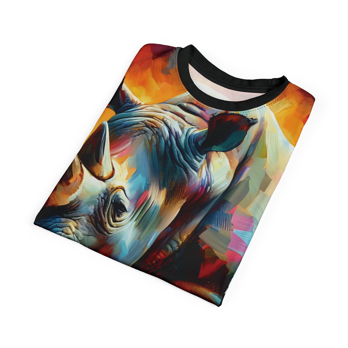 Rhinos at Sunset Art Tee | Colorful Unisex Cut & Sew T-Shirt, Wildlife Apparel, Unique Graphic Tee, Birthday Gift