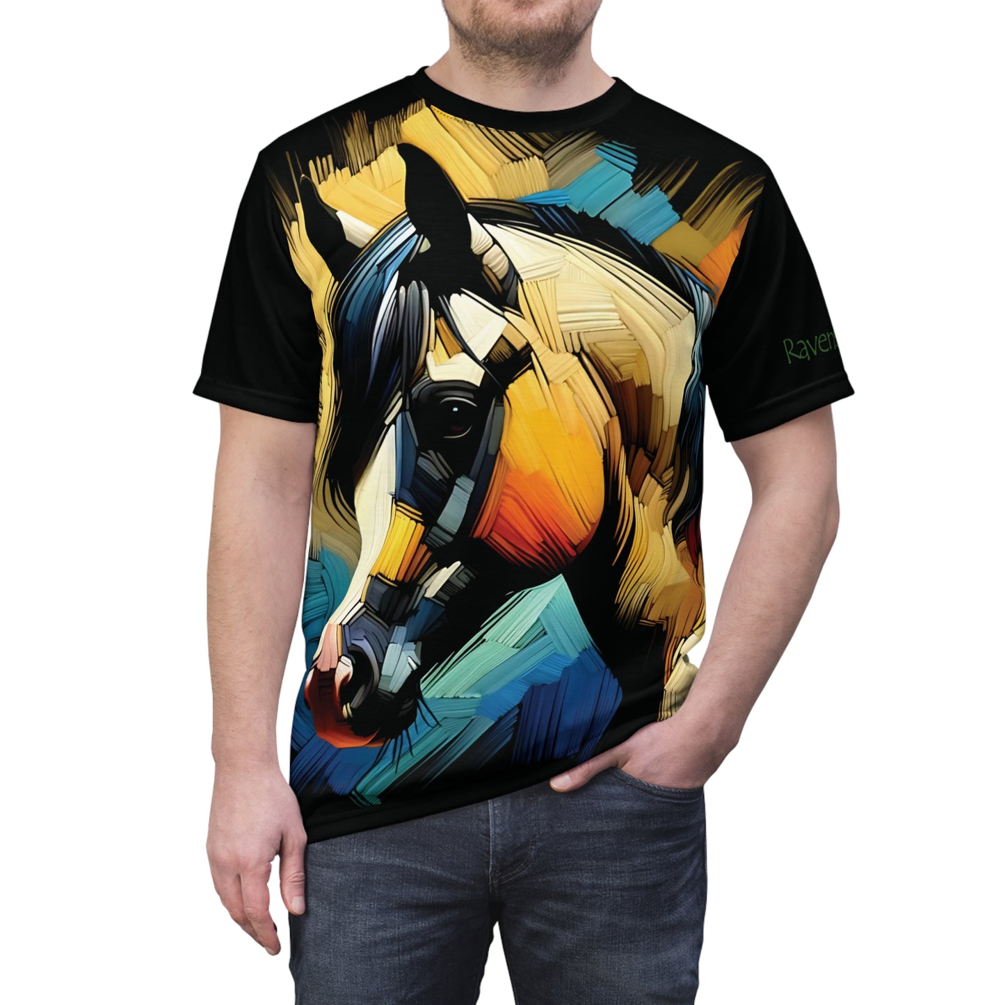 Buckskin Horse Portrait Vibrant Art Tee | Colorful Unisex Cut & Sew T-Shirt, Wildlife Apparel, Unique Graphic Tee, Birthday Gift