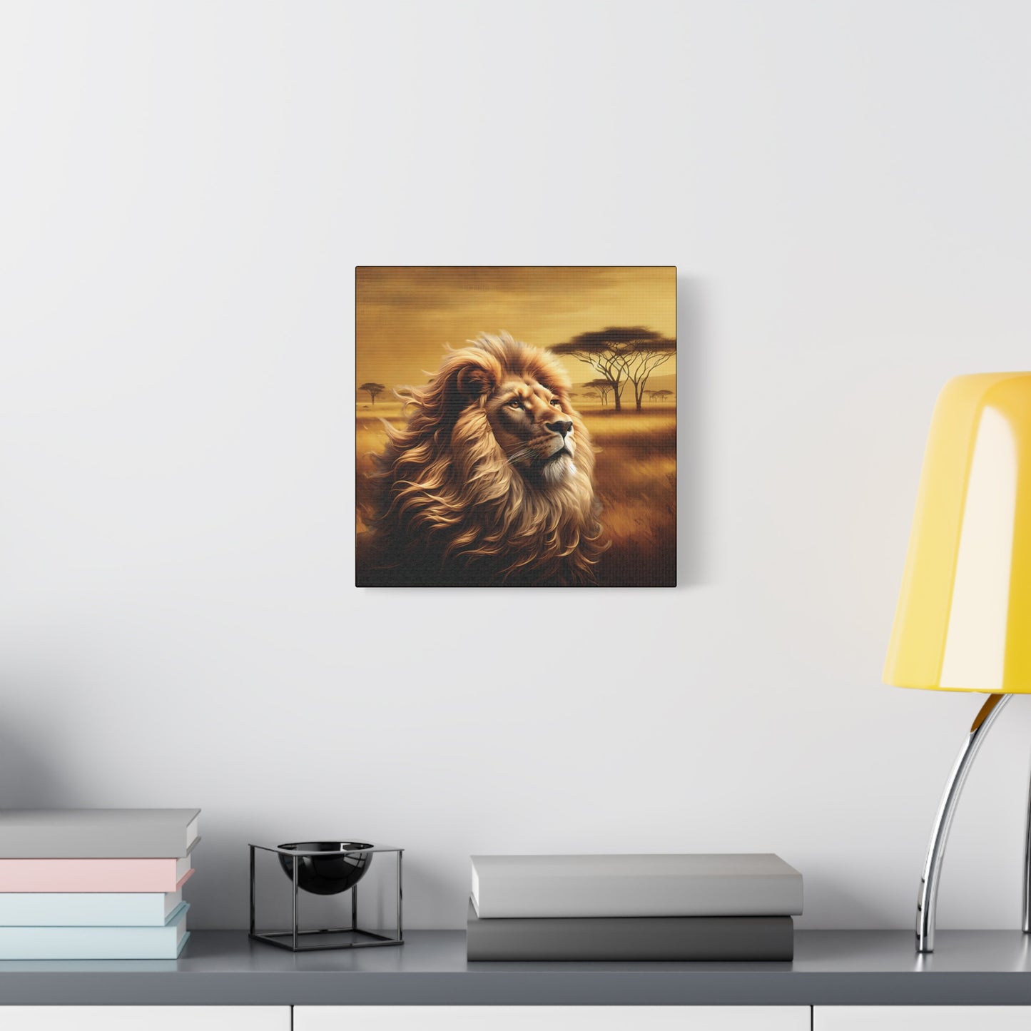 Canvas Art - Regal Lion Resting on African Savannah