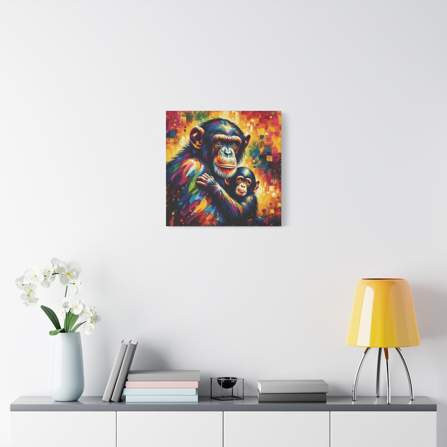 Chimpanzee with Baby Expressionist Canvas Art Print
