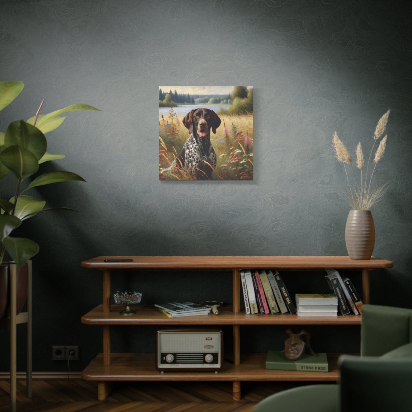 German Shorthaired Pointer by Lake, Canvas Wall Art in Impressionist Style