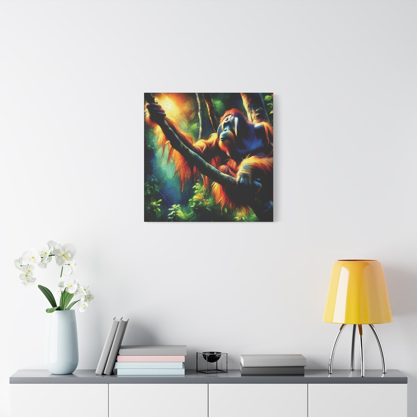 Orangutan in Tree Expressionist Canvas Art Print