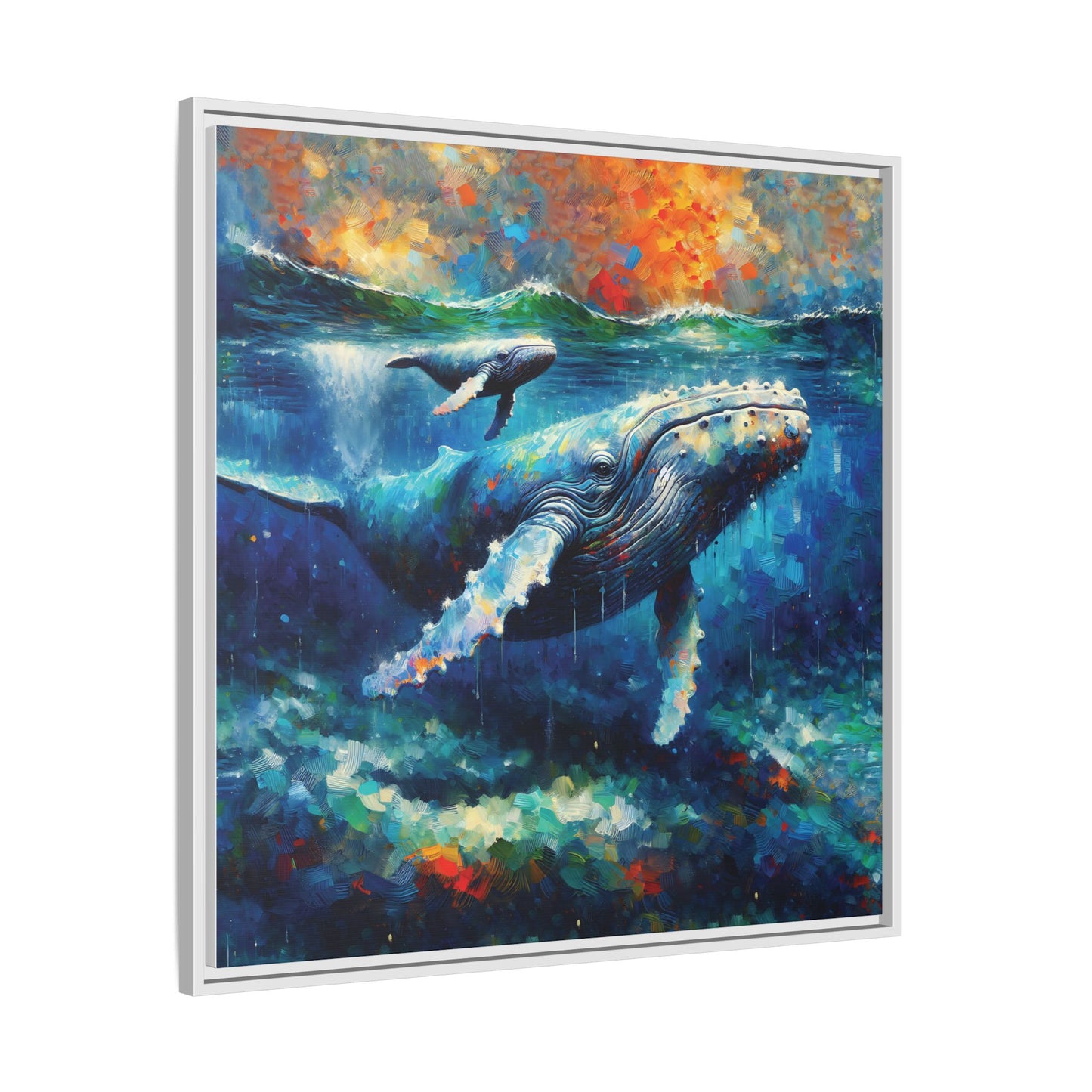 Vibrant Whale Art Canvas Print - Framed Wall Decor