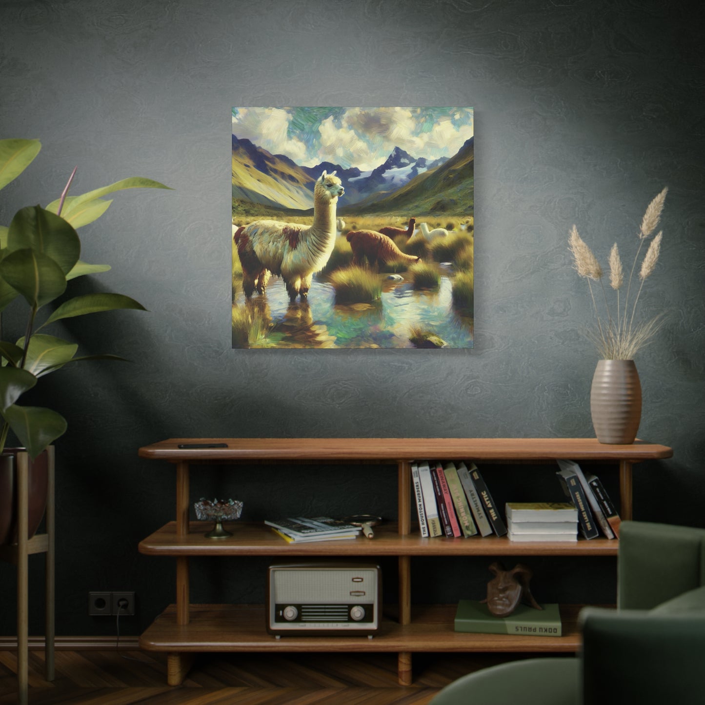 Alpacas in the Andes Canvas Art Print | Impressionist Wildlife Art
