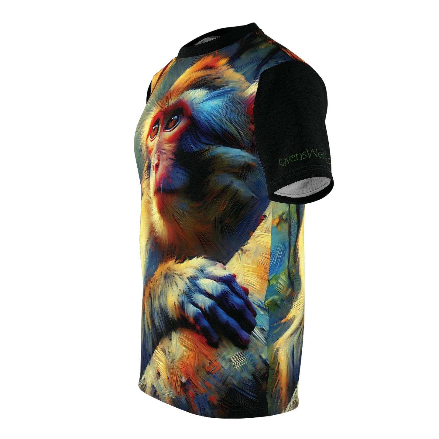 Monkey Vibrant Art Tee | Rhesus Macaque Colorful Unisex Cut & Sew T-Shirt, Wildlife Apparel, Unique Graphic Tee
