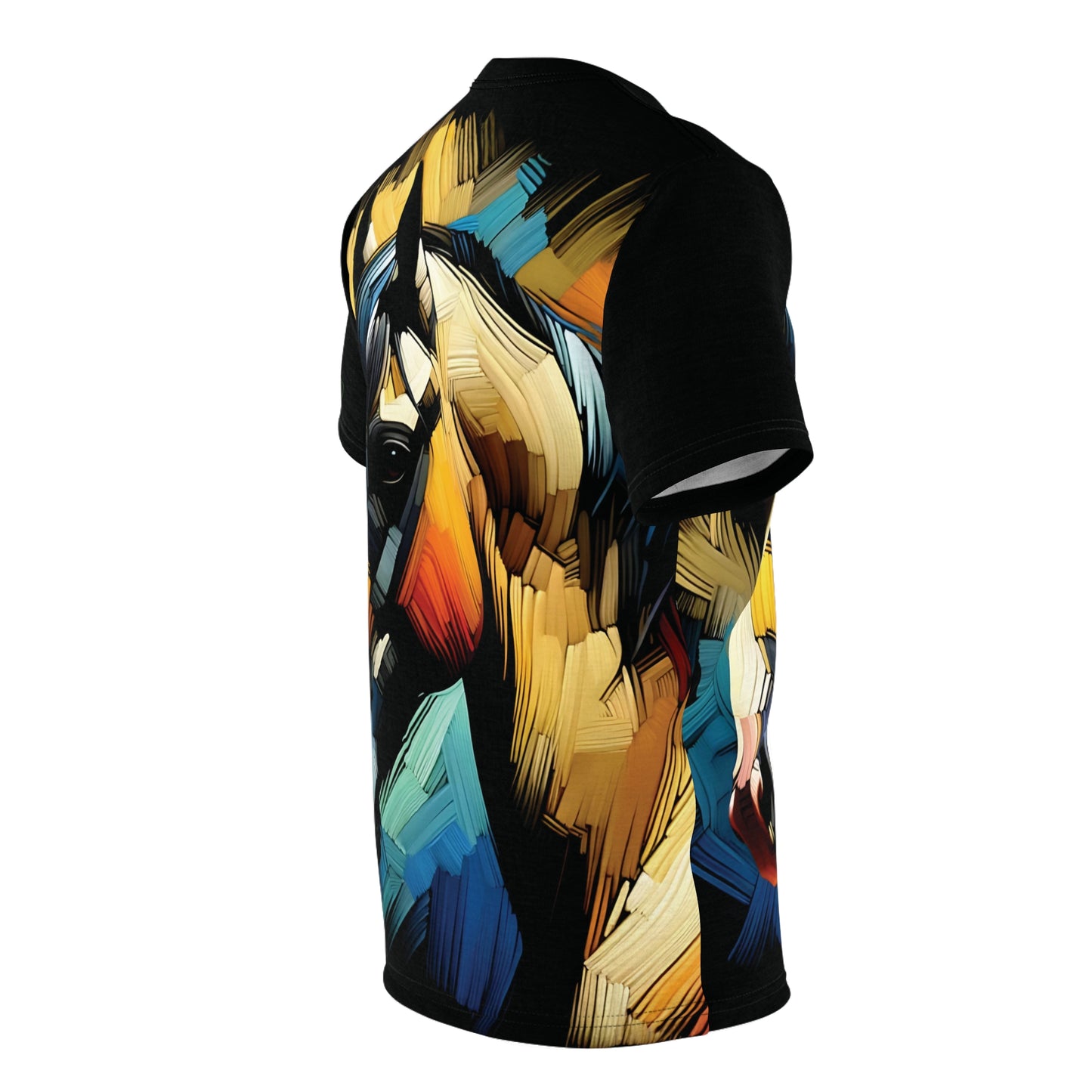 Buckskin Horse Portrait Vibrant Art Tee | Colorful Unisex Cut & Sew T-Shirt, Wildlife Apparel, Unique Graphic Tee, Birthday Gift