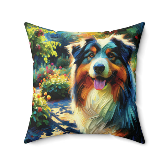 Australian Shepherd on Garden Path Pillow