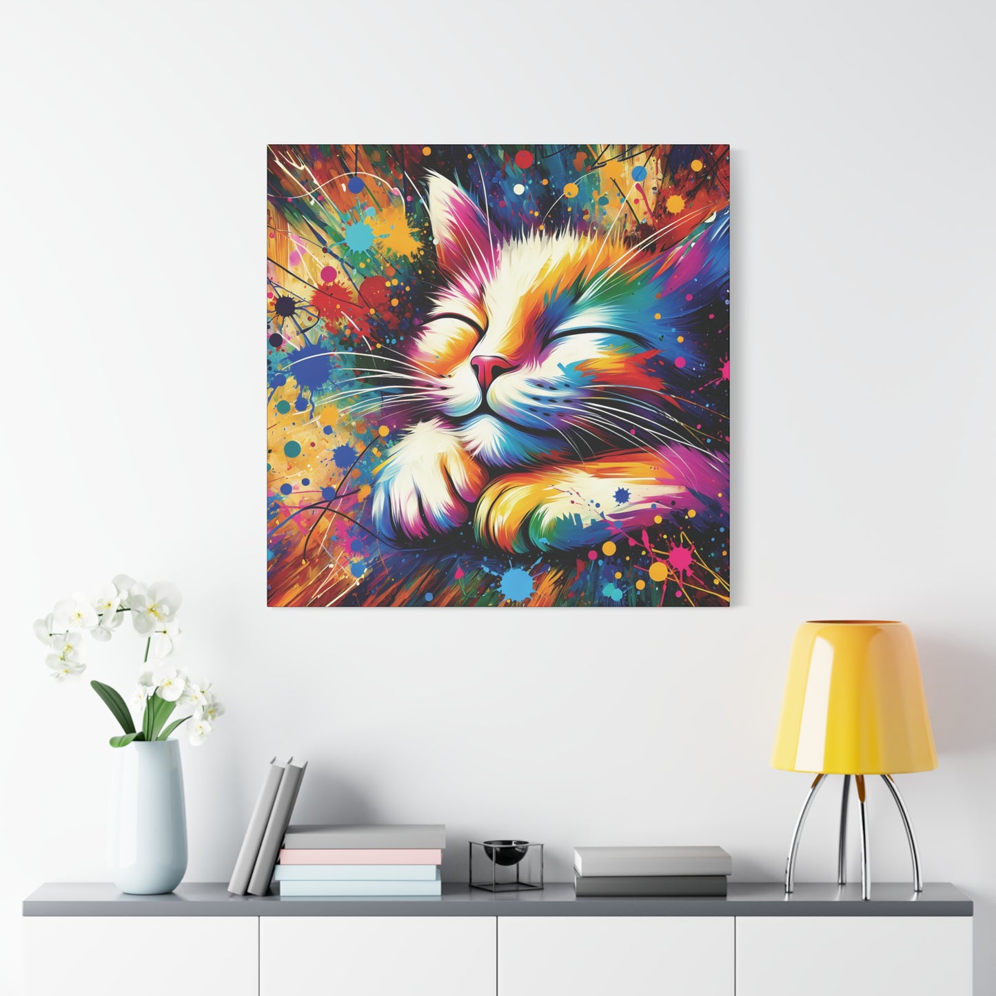 Canvas Wall Art - Contented Cat - Modern Impressionist Art Style
