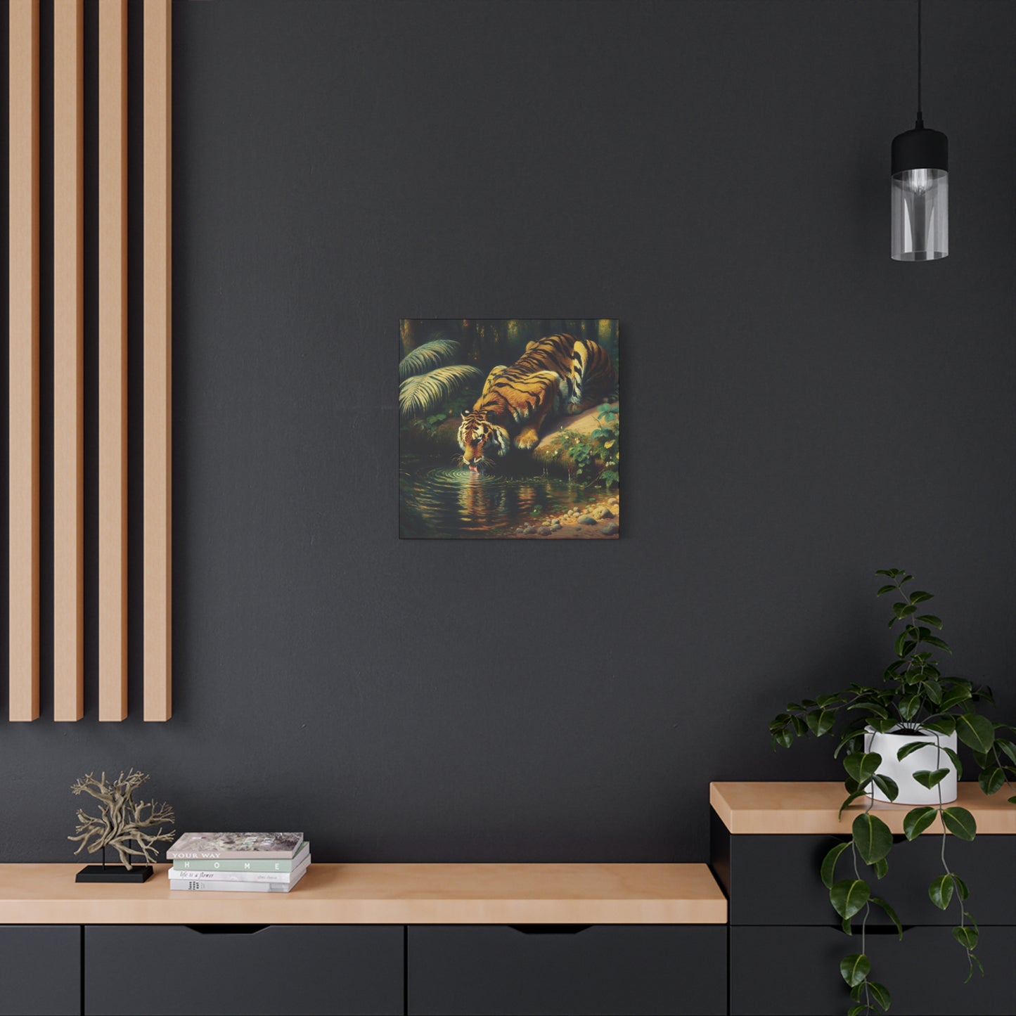 Tiger Drinking Impressionist Canvas Art Print