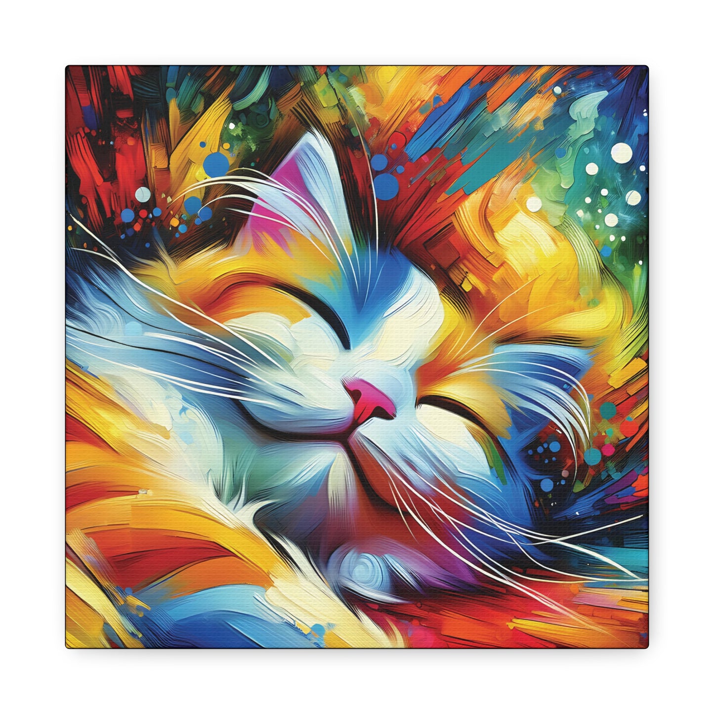 Canvas Wall Art - Happy Cat Dreams - Modern Impressionist Art Style