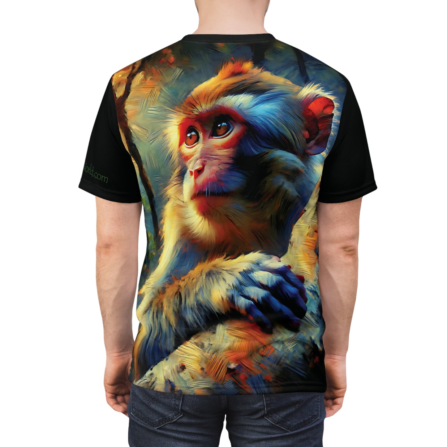 Monkey Vibrant Art Tee | Rhesus Macaque Colorful Unisex Cut & Sew T-Shirt, Wildlife Apparel, Unique Graphic Tee
