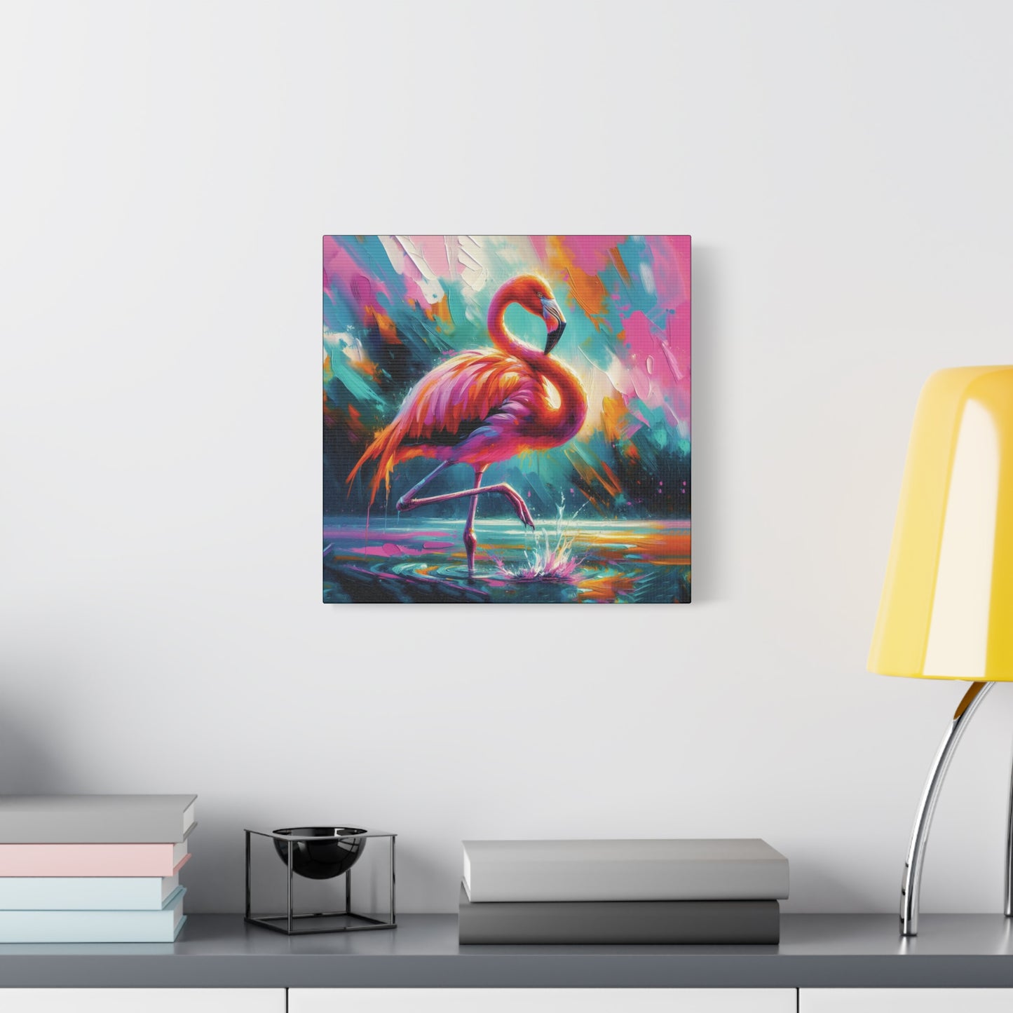 Canvas Wall Art - Flamingo Colorful Expressionist Style Print