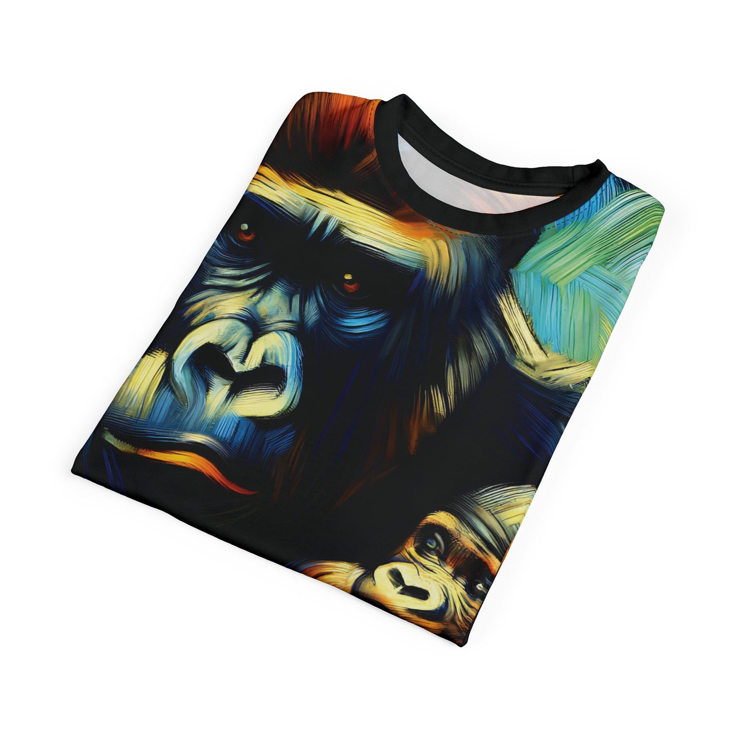 Gorilla Holding Baby Art Tee | Colorful Unisex Cut & Sew T-Shirt, Wildlife Apparel, Unique Graphic Tee, Birthday Gift