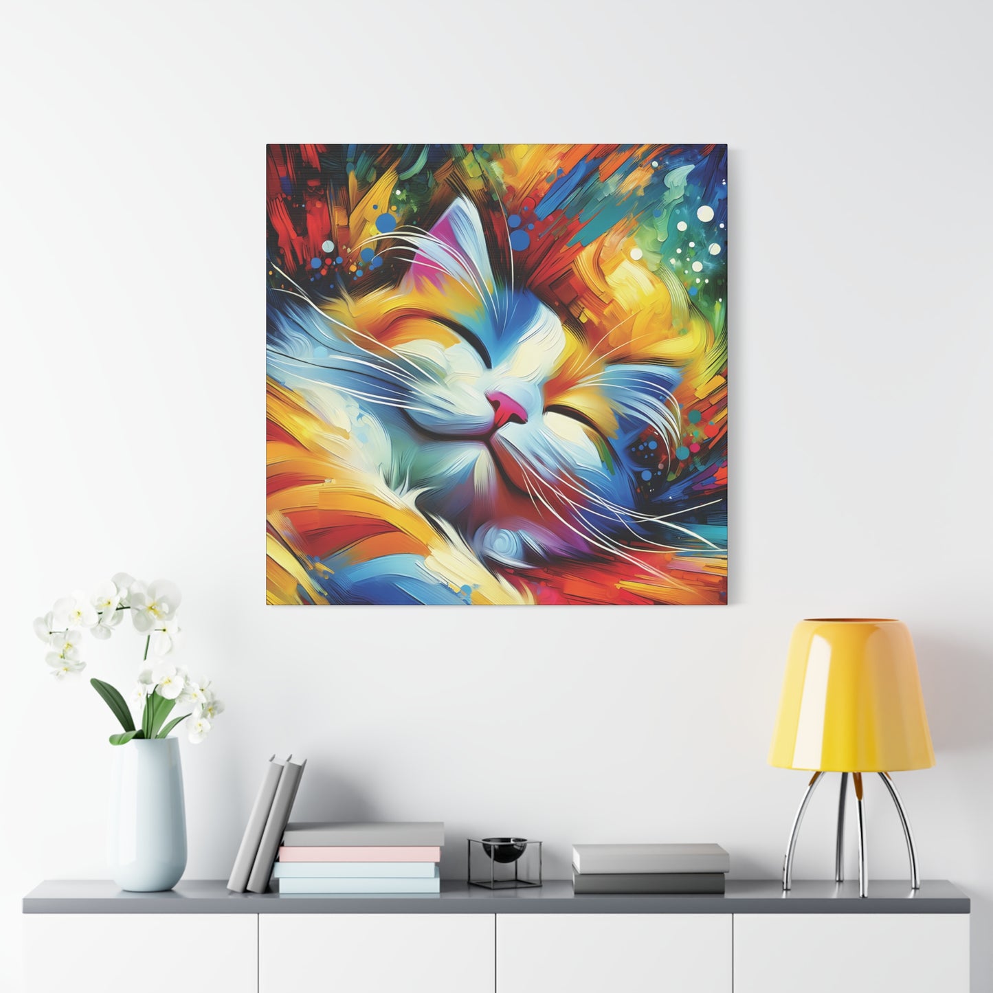 Canvas Wall Art - Happy Cat Dreams - Modern Impressionist Art Style