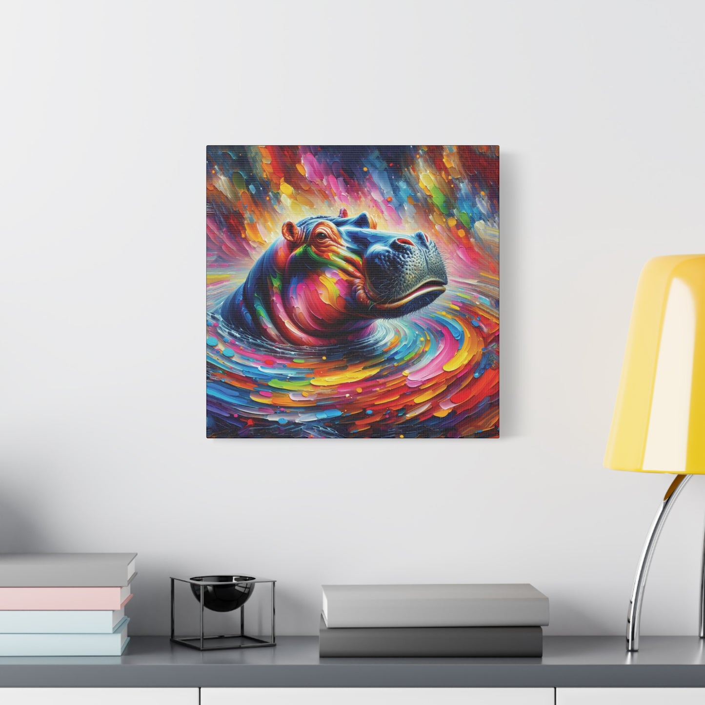 Hippo Jacuzzi Expressionist Canvas Art Print