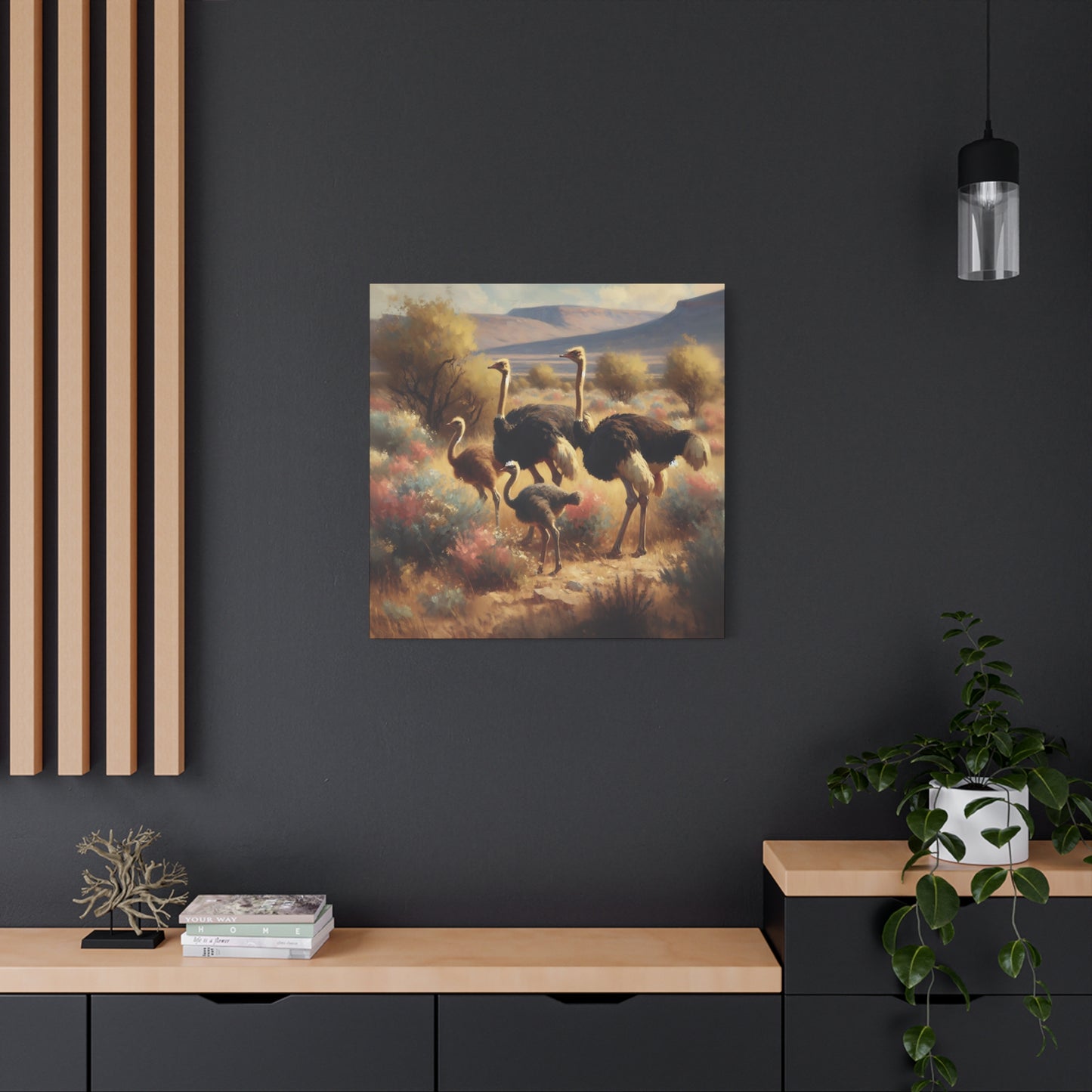Ostrich Flock Impressionist Canvas Wall Art
