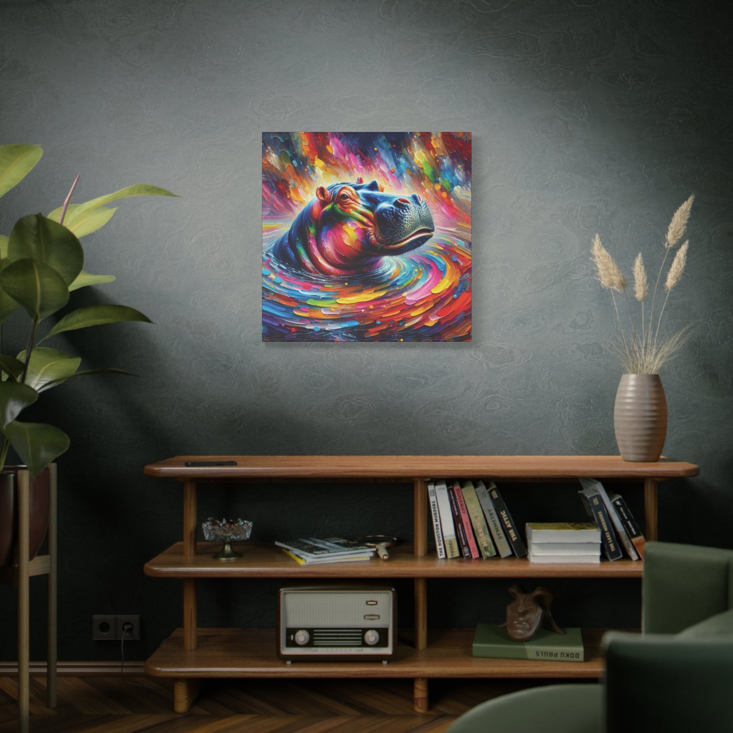 Hippo Jacuzzi Expressionist Canvas Art Print