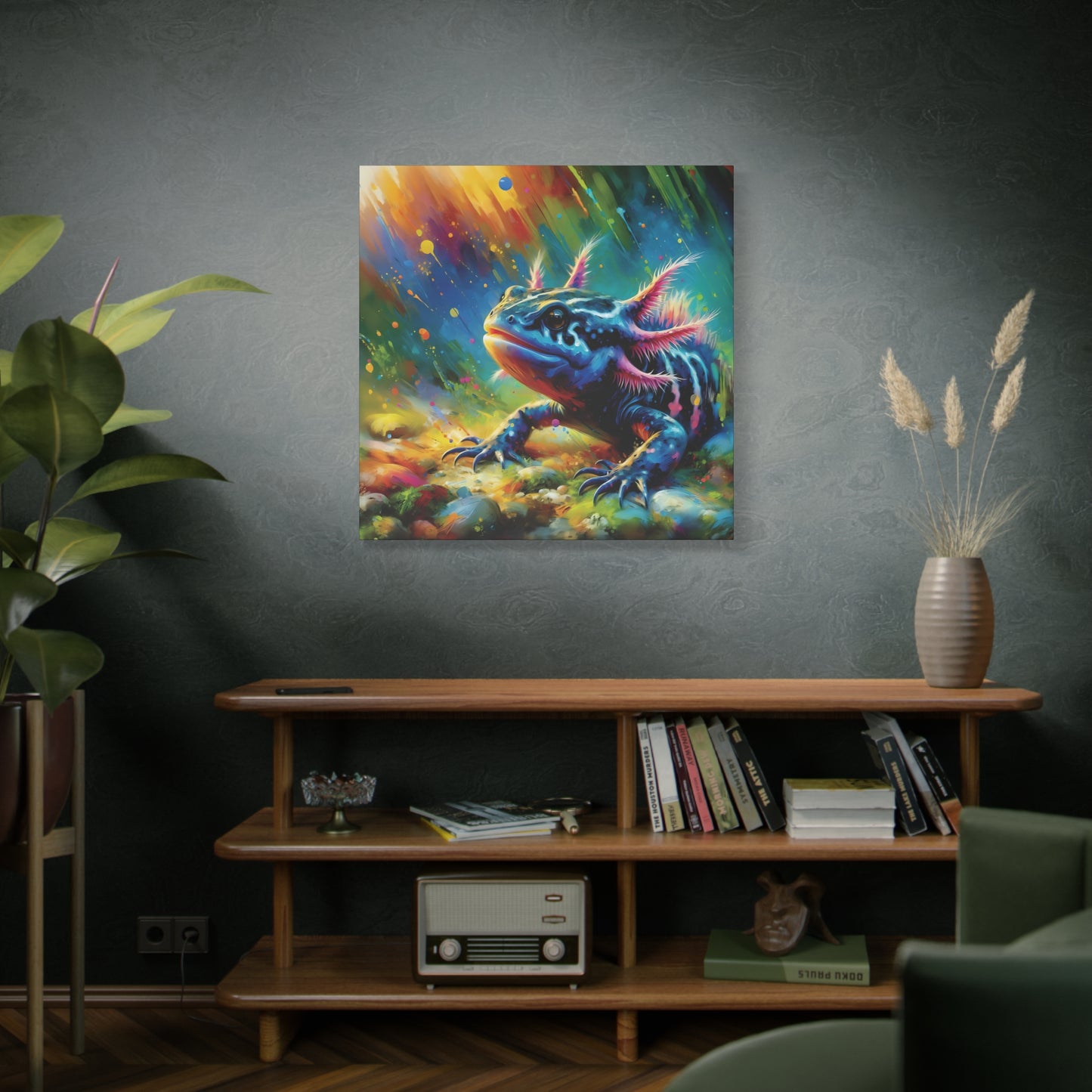 Axolotl Expressionist Art on Square Canvas