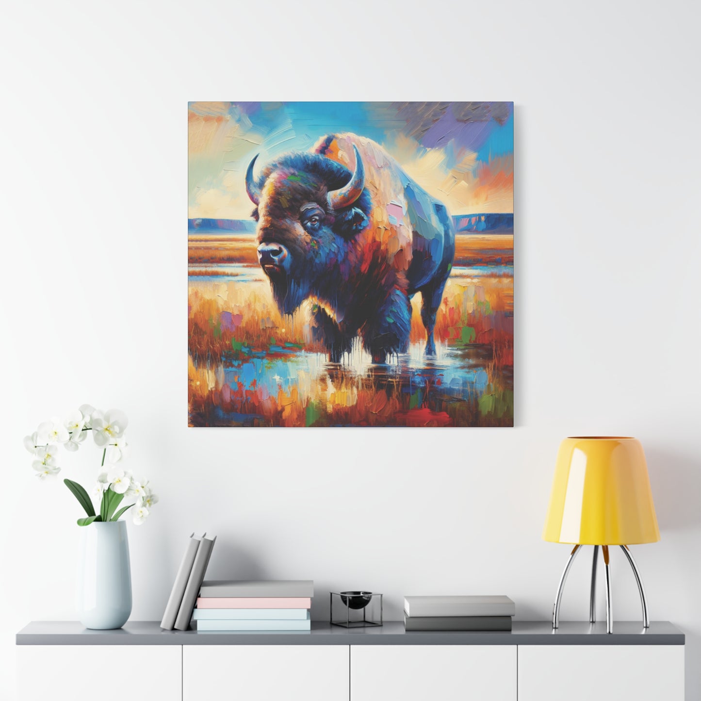 Lone Bison After Rain Impressionist Canvas Art Print
