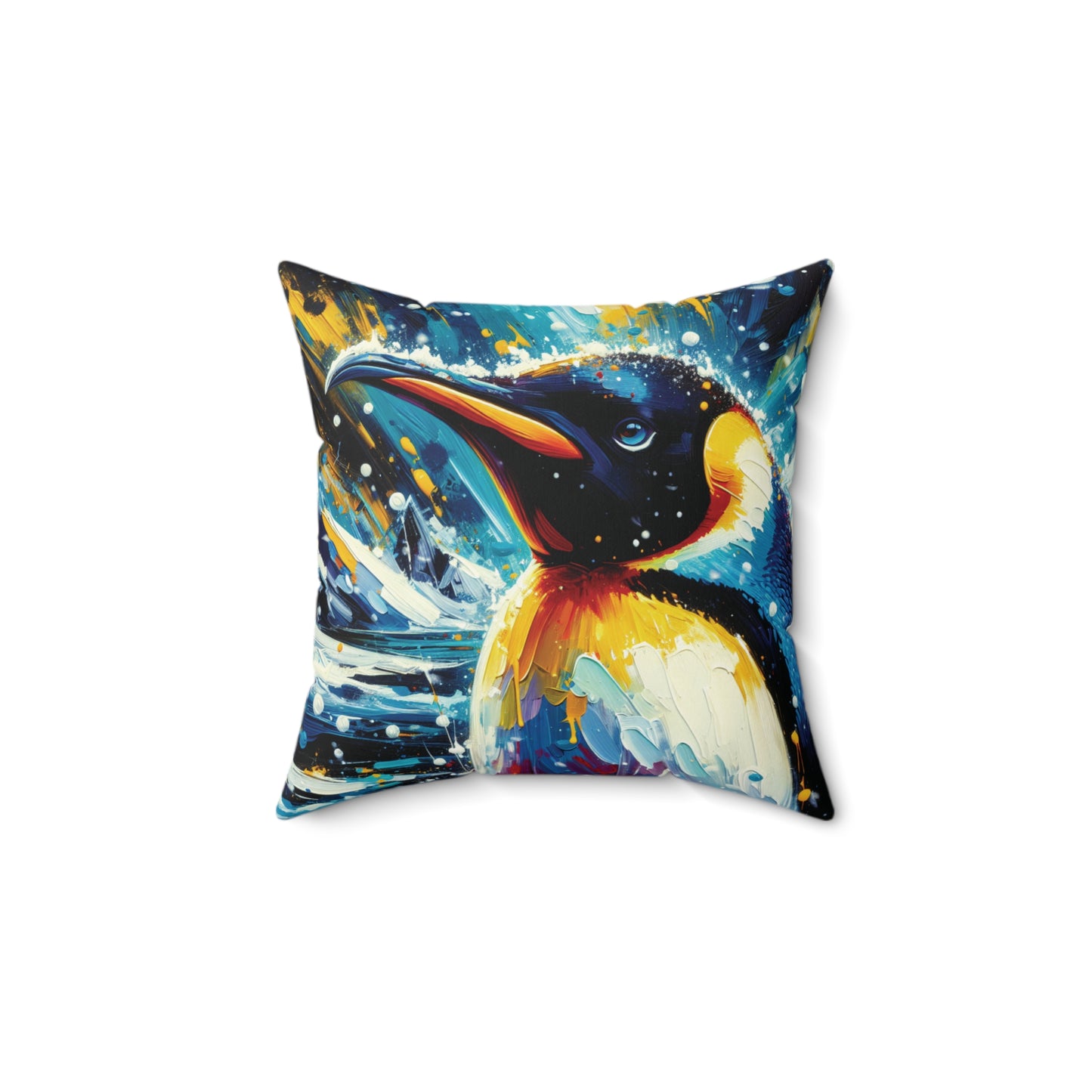 Emperor Penguin in Snowfall - Square Throw Pillows