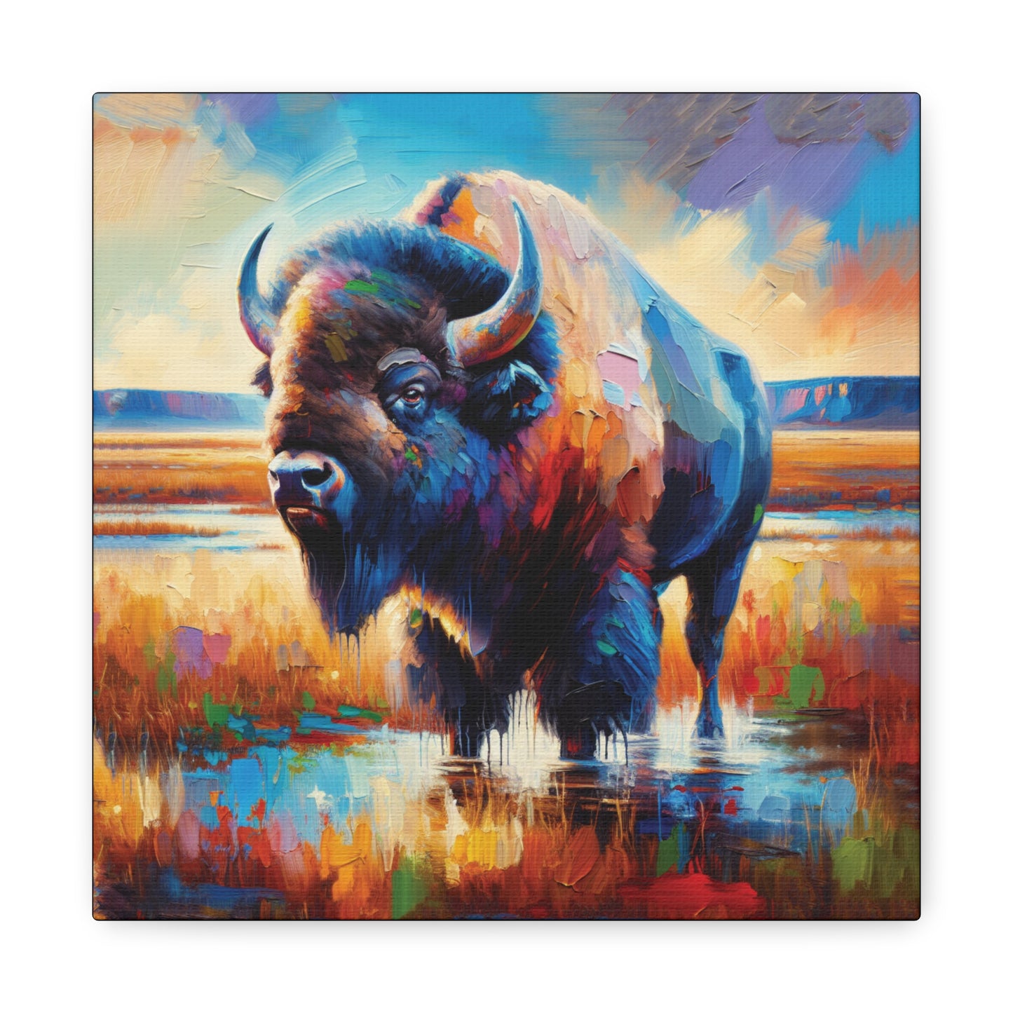 Lone Bison After Rain Impressionist Canvas Art Print