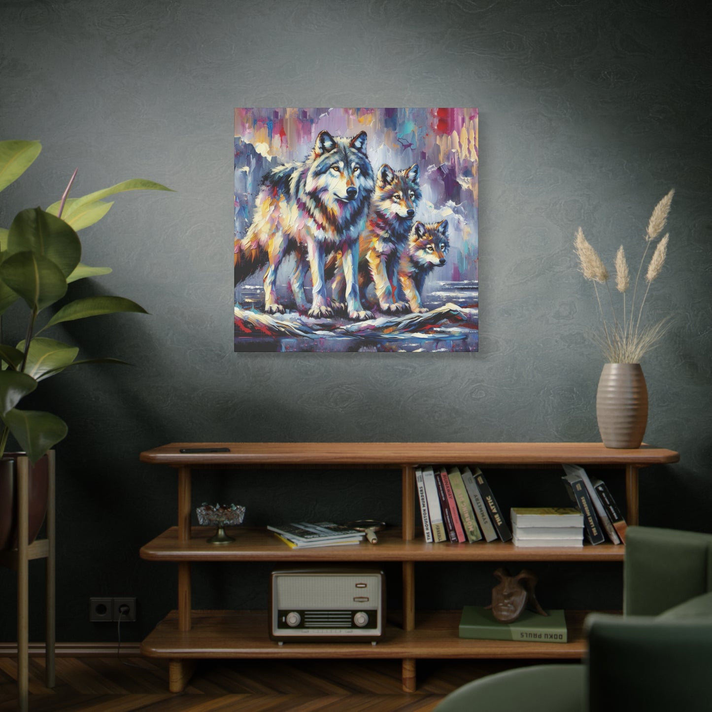 Wolf Canvas Wall Art - Wolf with Juveniles Expressionist Canvas Print