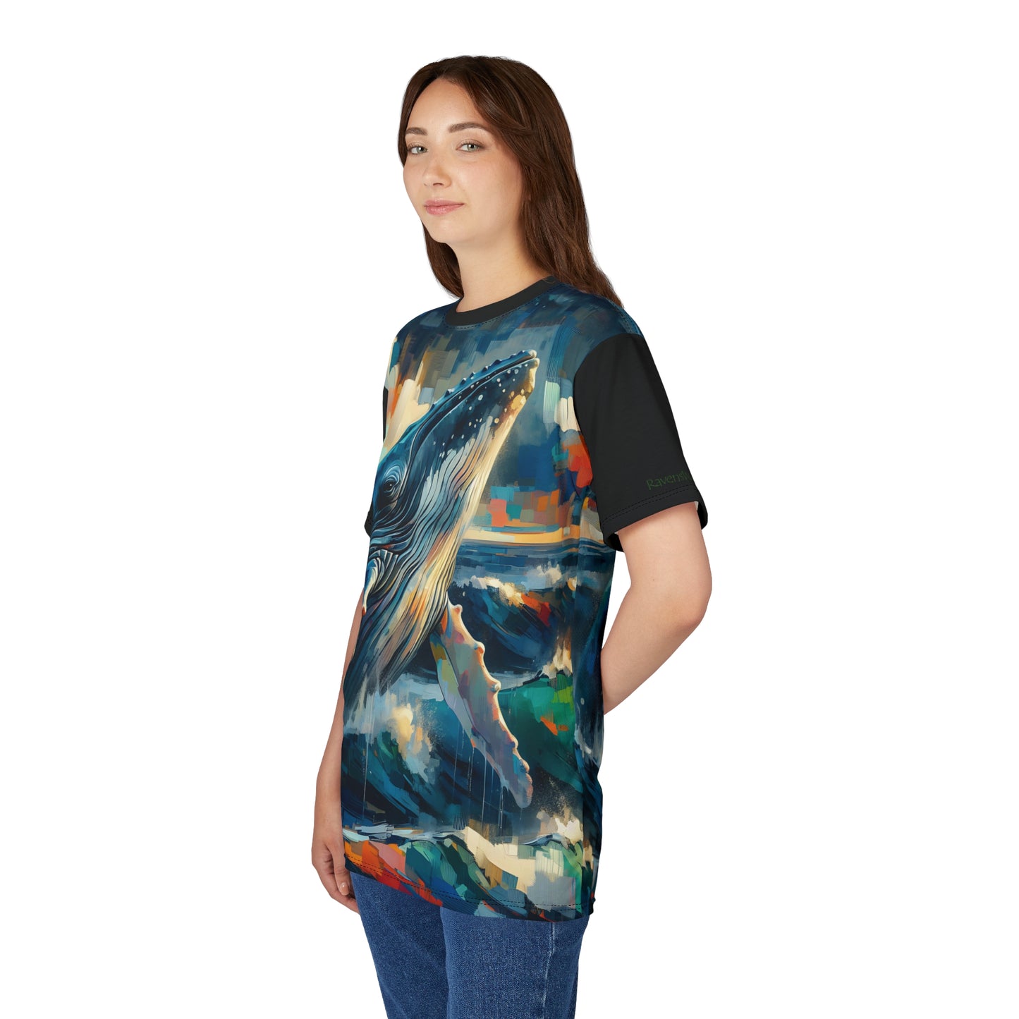 Humpback Breaching Art Tee | Colorful Unisex Cut & Sew T-Shirt, Wildlife Apparel, Unique Graphic Tee