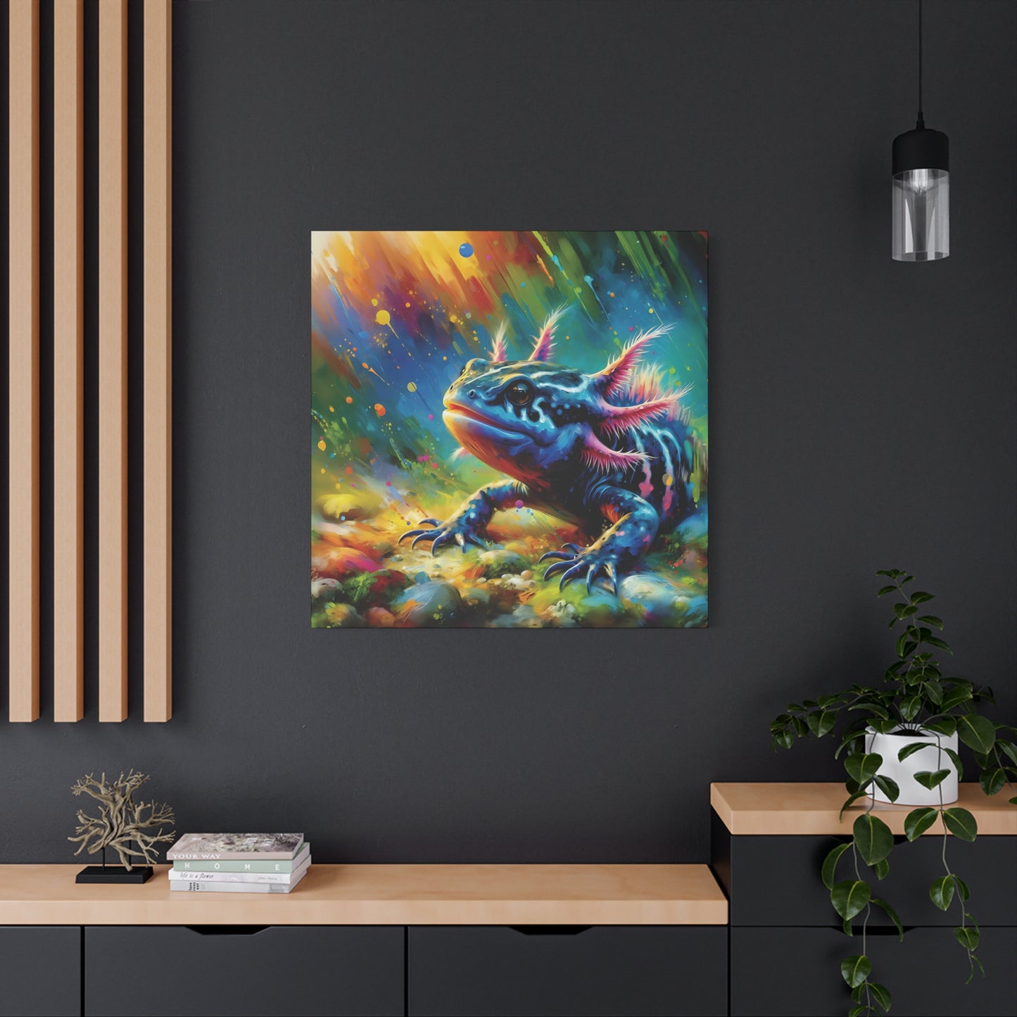Axolotl Expressionist Art on Square Canvas