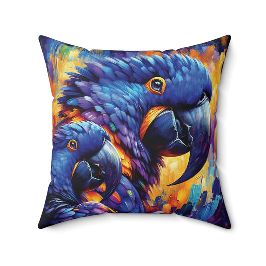 Decorative pillow with a colorful  Hyacinth Macaw design