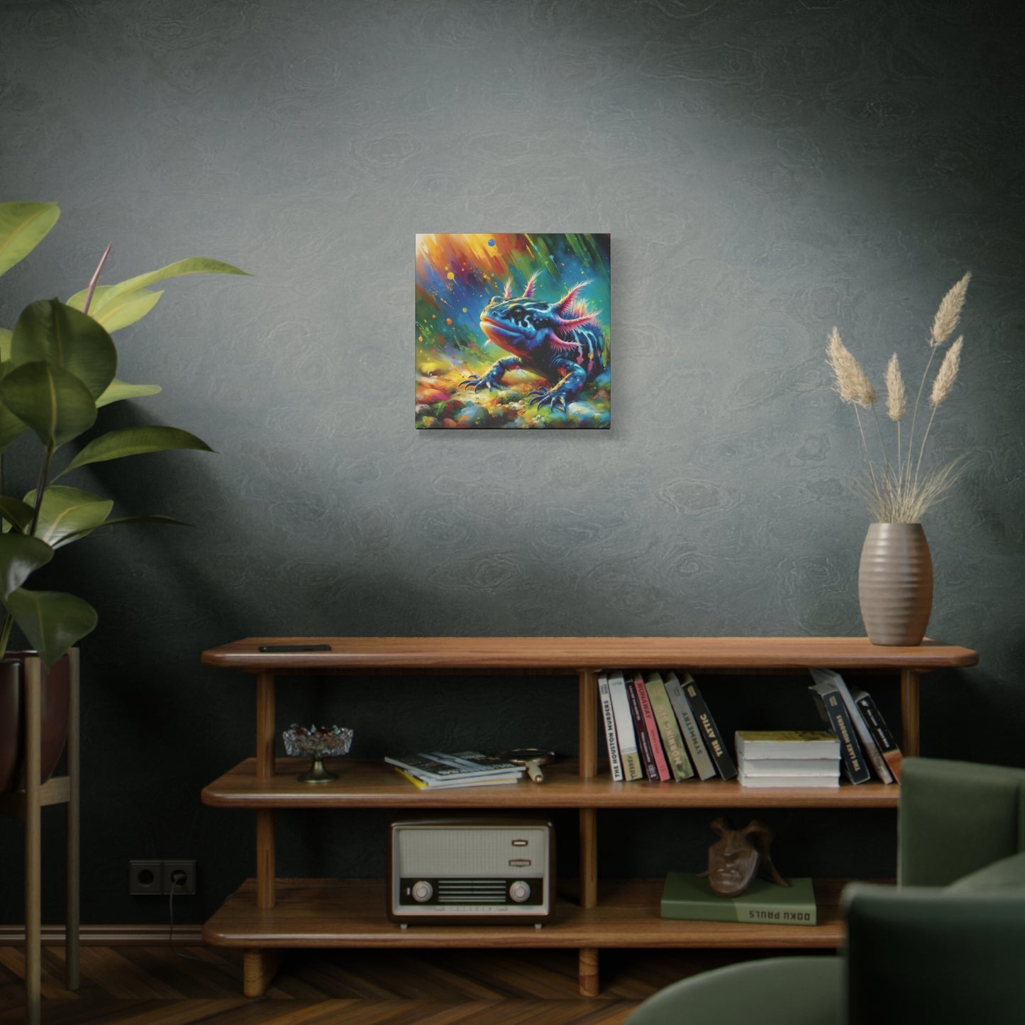 Axolotl Expressionist Art on Square Canvas