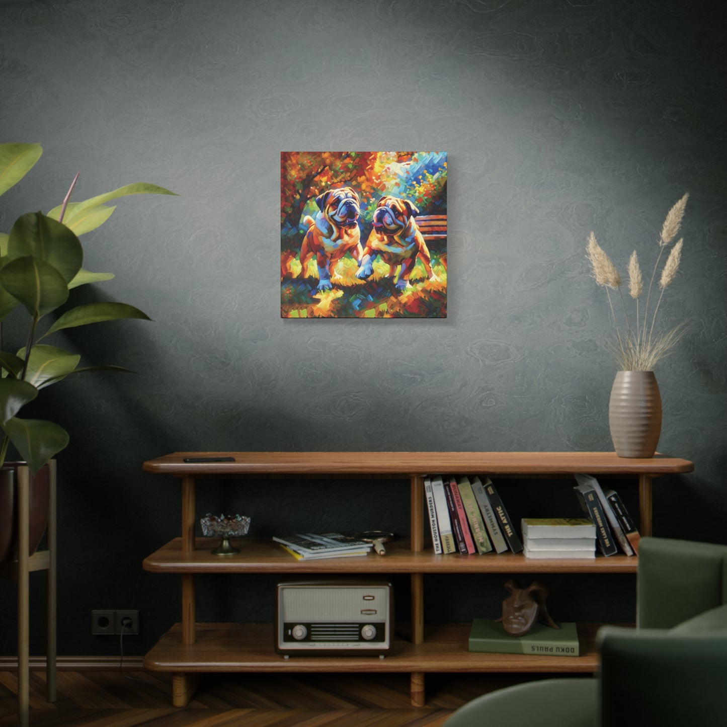 Playful Bulldogs Expressionist Canvas Art Print