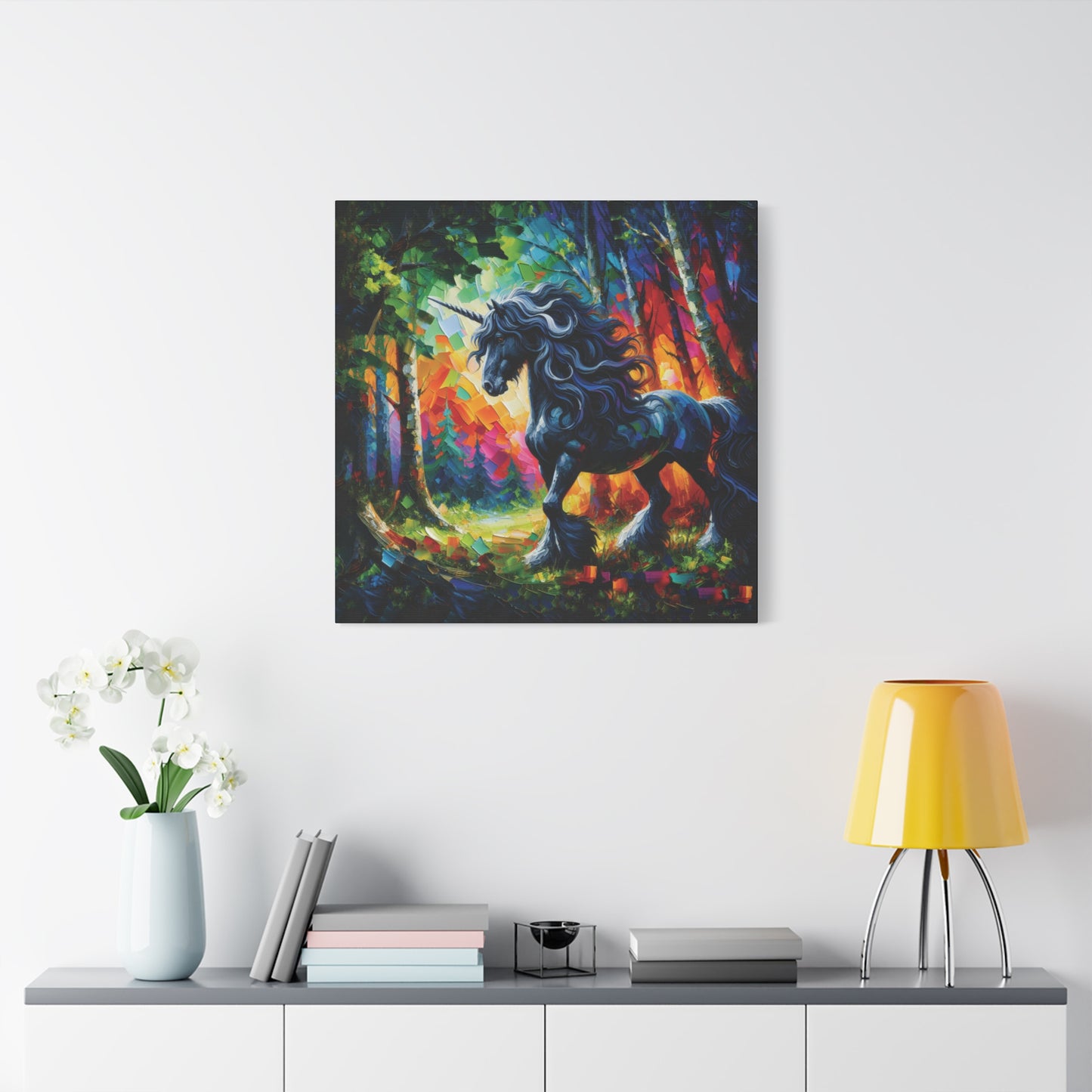 Black Unicorn Stallion Canvas Print - Modern Impressionist Art