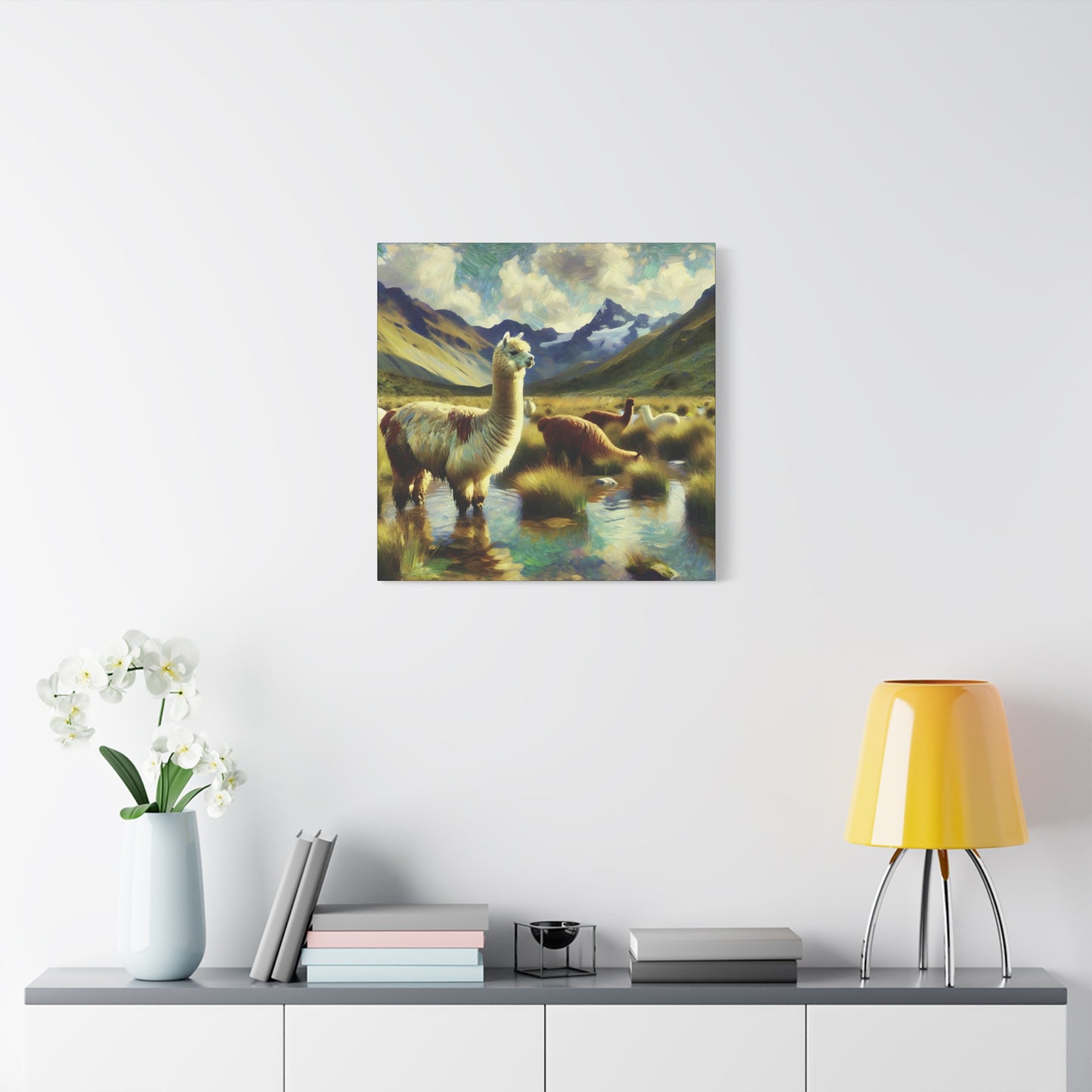 Alpacas in the Andes Canvas Art Print | Impressionist Wildlife Art