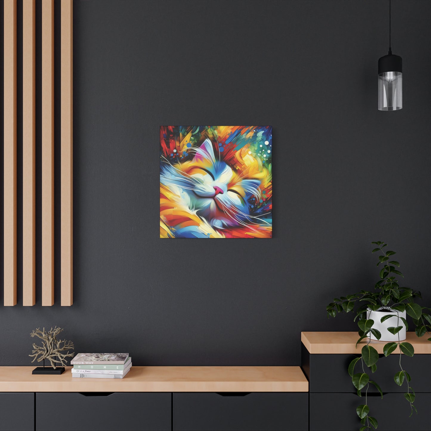 Canvas Wall Art - Happy Cat Dreams - Modern Impressionist Art Style