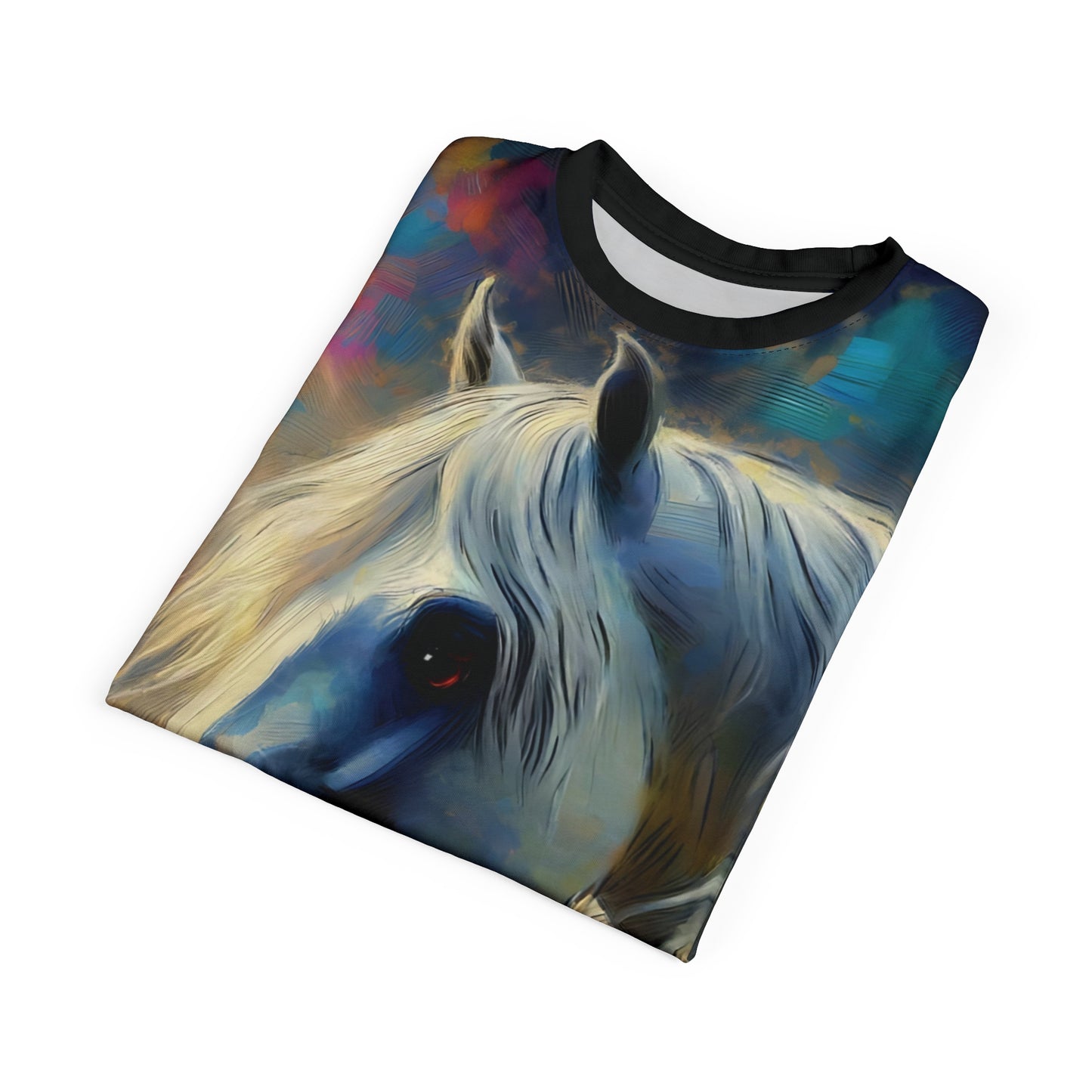 Andalusian Horse Portrait Vibrant Art Tee | Colorful Unisex Cut & Sew T-Shirt, Wildlife Apparel, Unique Graphic Tee, Birthday Gift