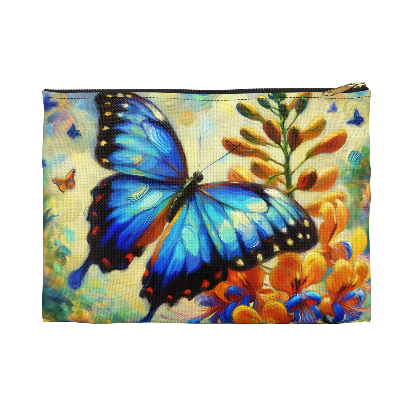 Blue Morpho Butterfly Accessory Pouch, Cute Butterfly Makeup Bag, Nature-Themed Gift, Floral Storage Bag