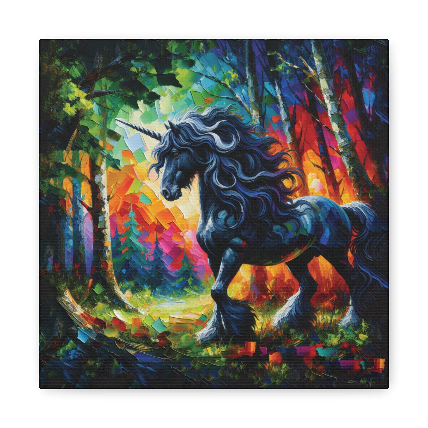 Black Unicorn Stallion Canvas Print - Modern Impressionist Art