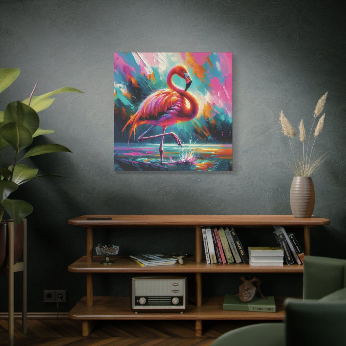 Canvas Wall Art - Flamingo Colorful Expressionist Style Print