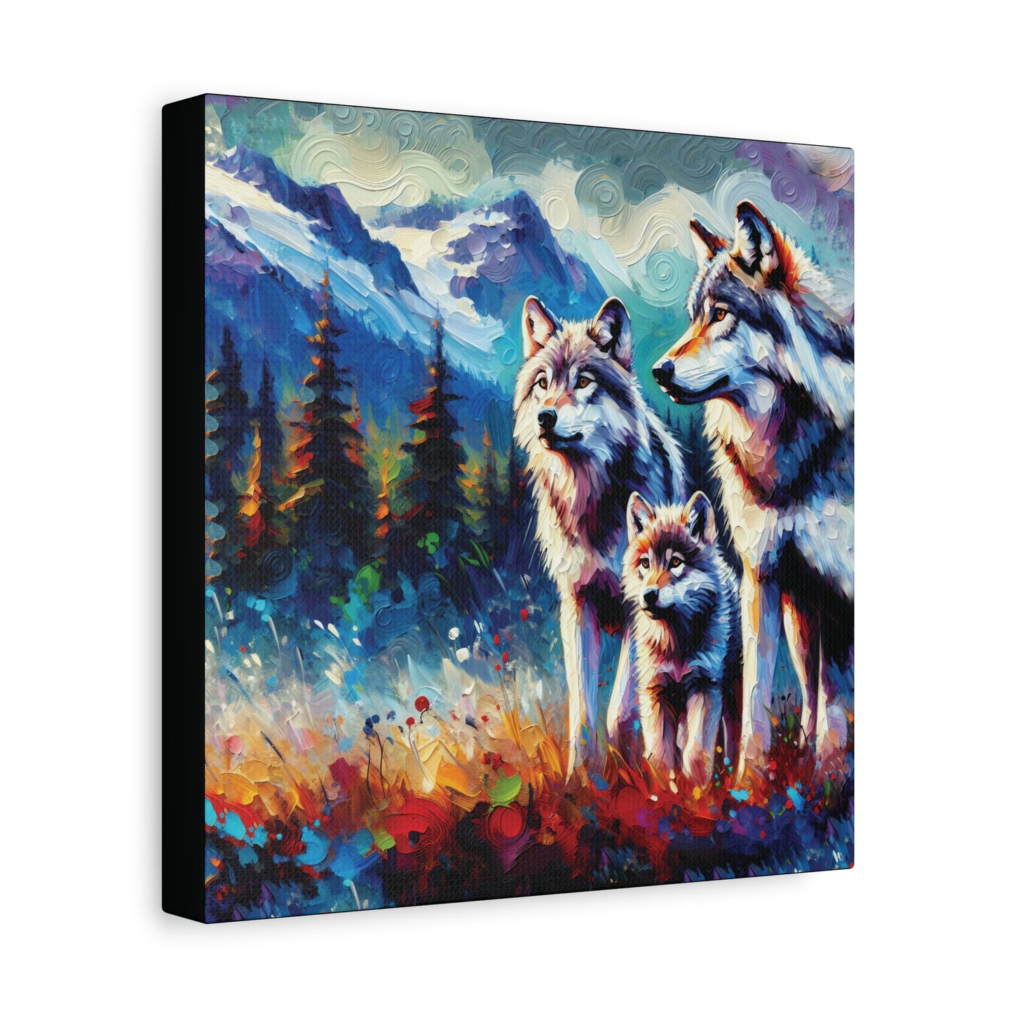 Gray Wolf Family Canvas Wall Art - Expressionist Canvas Print