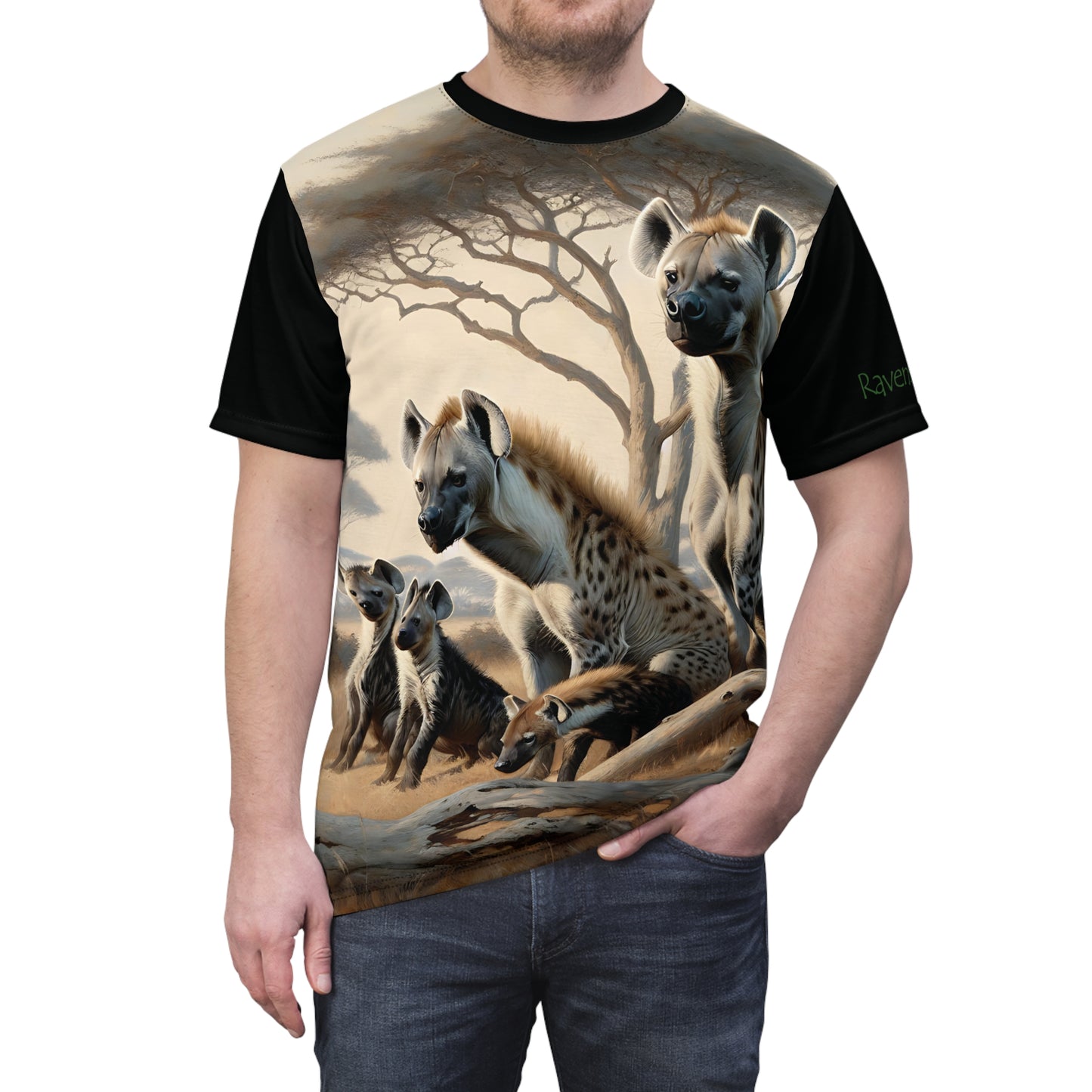Hyena Family Art Tee | Unisex Cut & Sew T-Shirt, Wildlife Apparel, Unique Graphic Tee, Birthday Gift