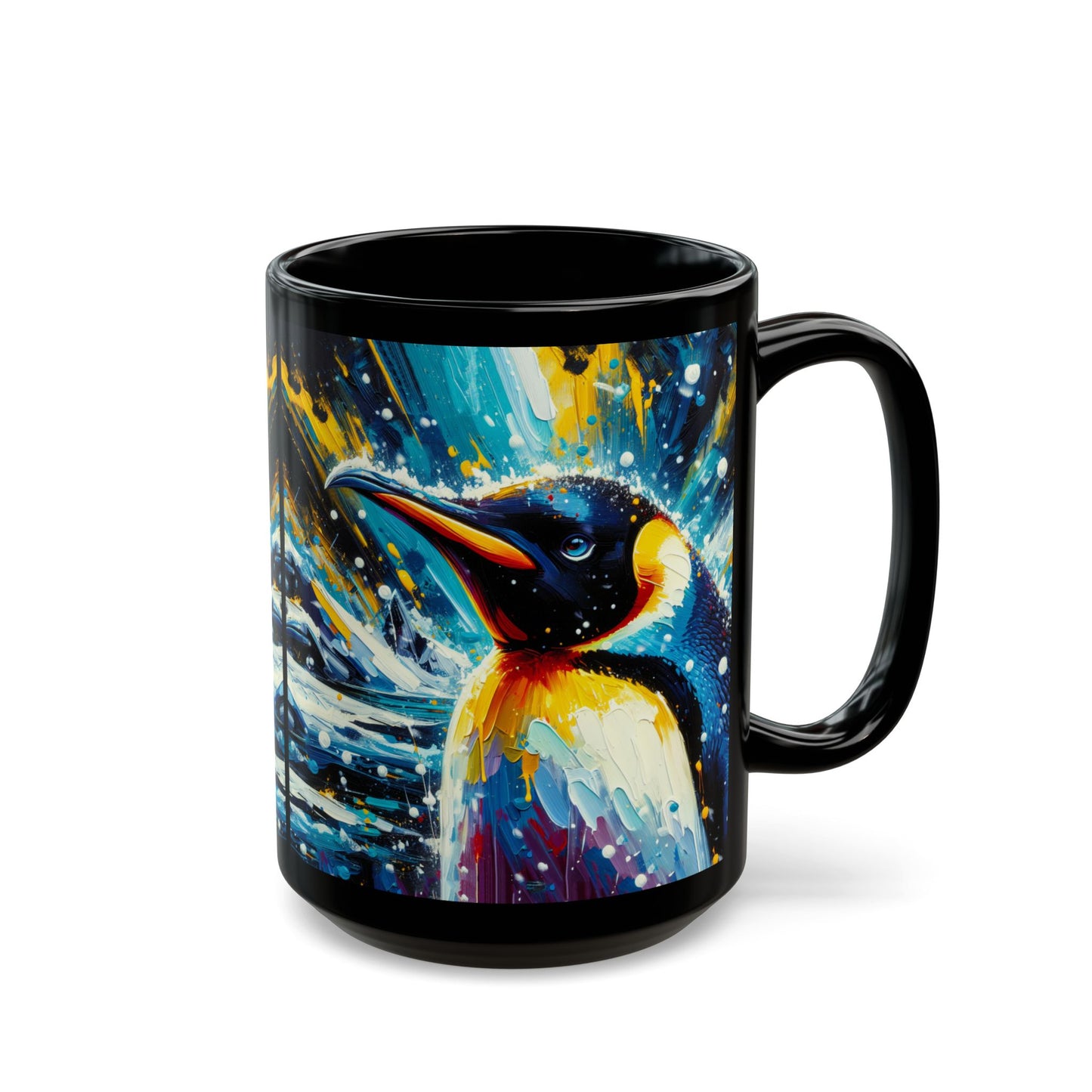 Emperor Penguin in Snowfall - Black Mug (11oz, 15oz)