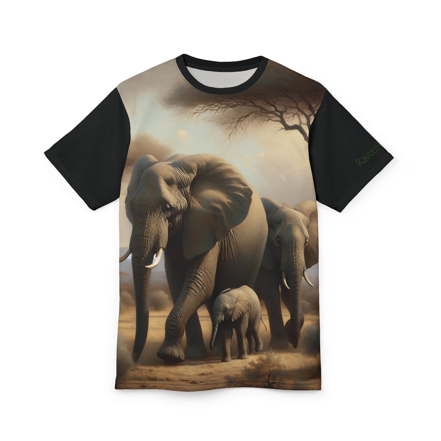 African Elephant Family Art Tee | Unisex Cut & Sew T-Shirt, Wildlife Apparel, Unique Graphic Tee, Birthday Gift