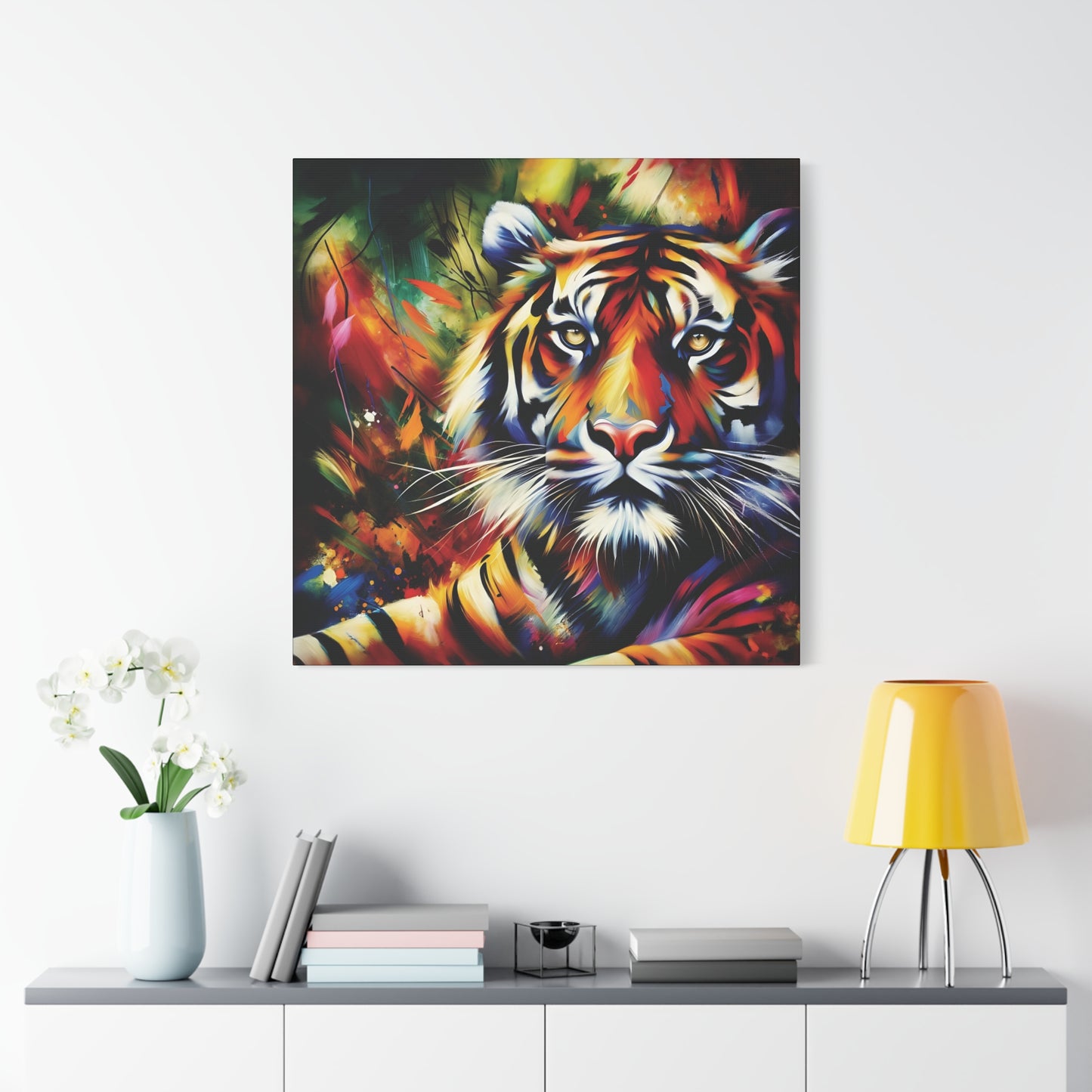 Tiger Portrait in Bright Colors Expressionist Canvas Art Print