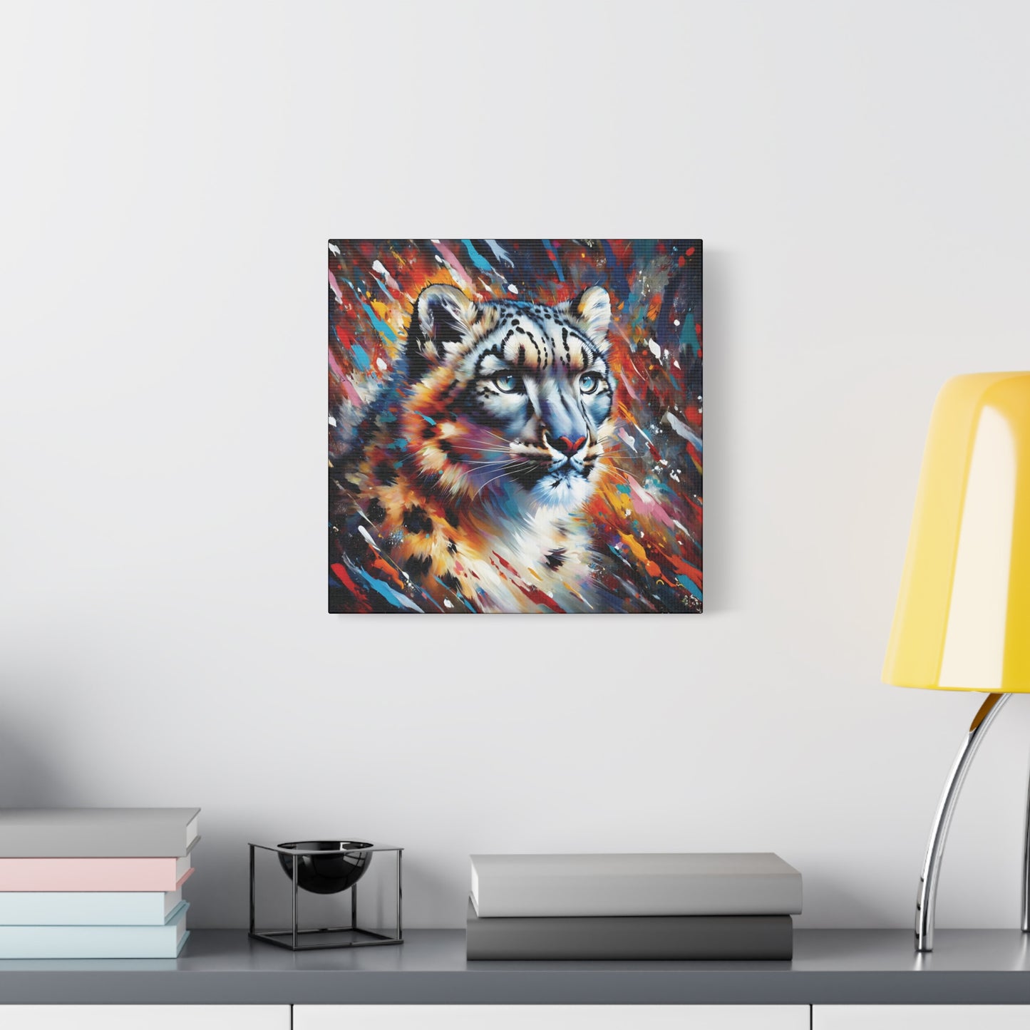 Colorful Snow Leopard Expressionist Canvas Wall Art