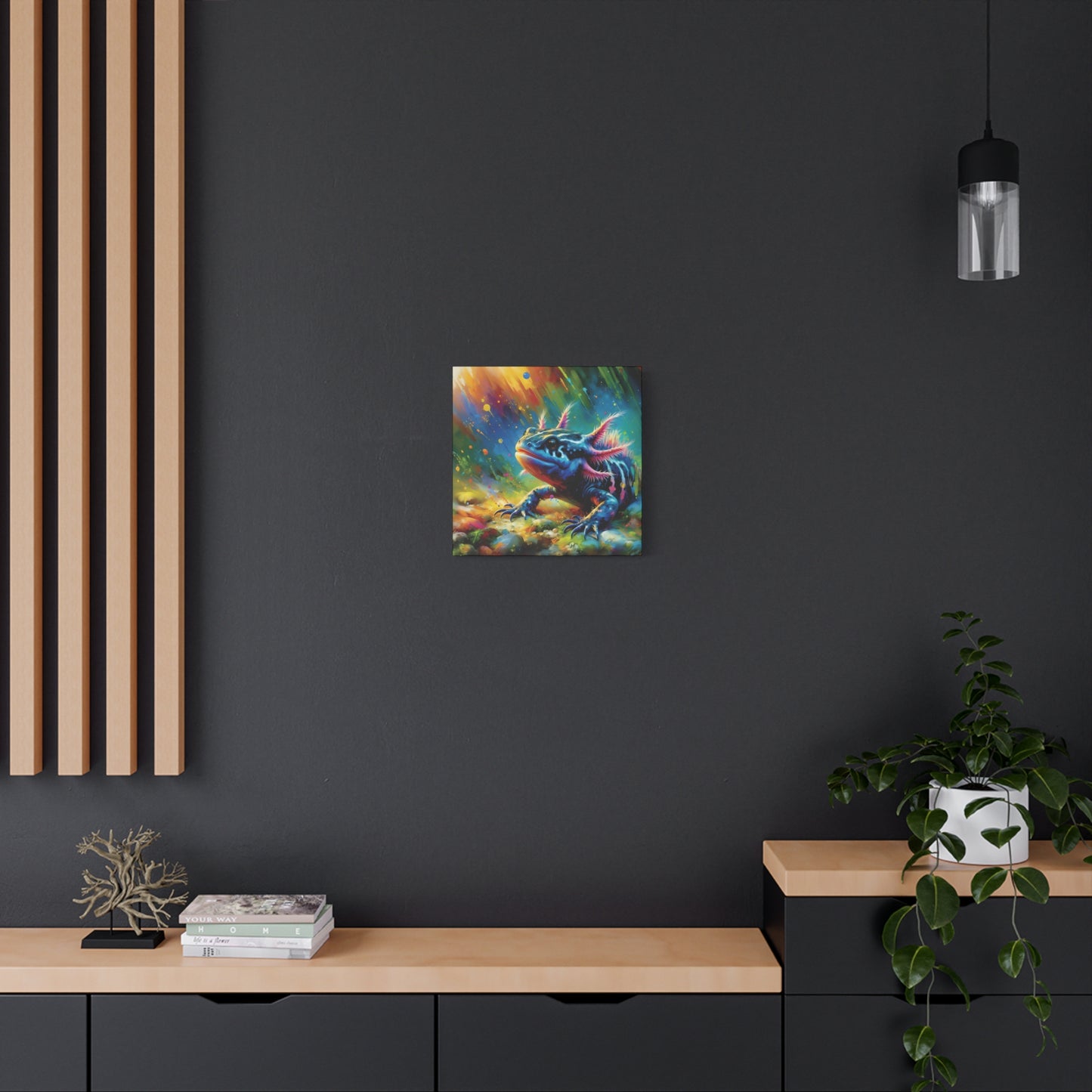 Axolotl Expressionist Art on Square Canvas