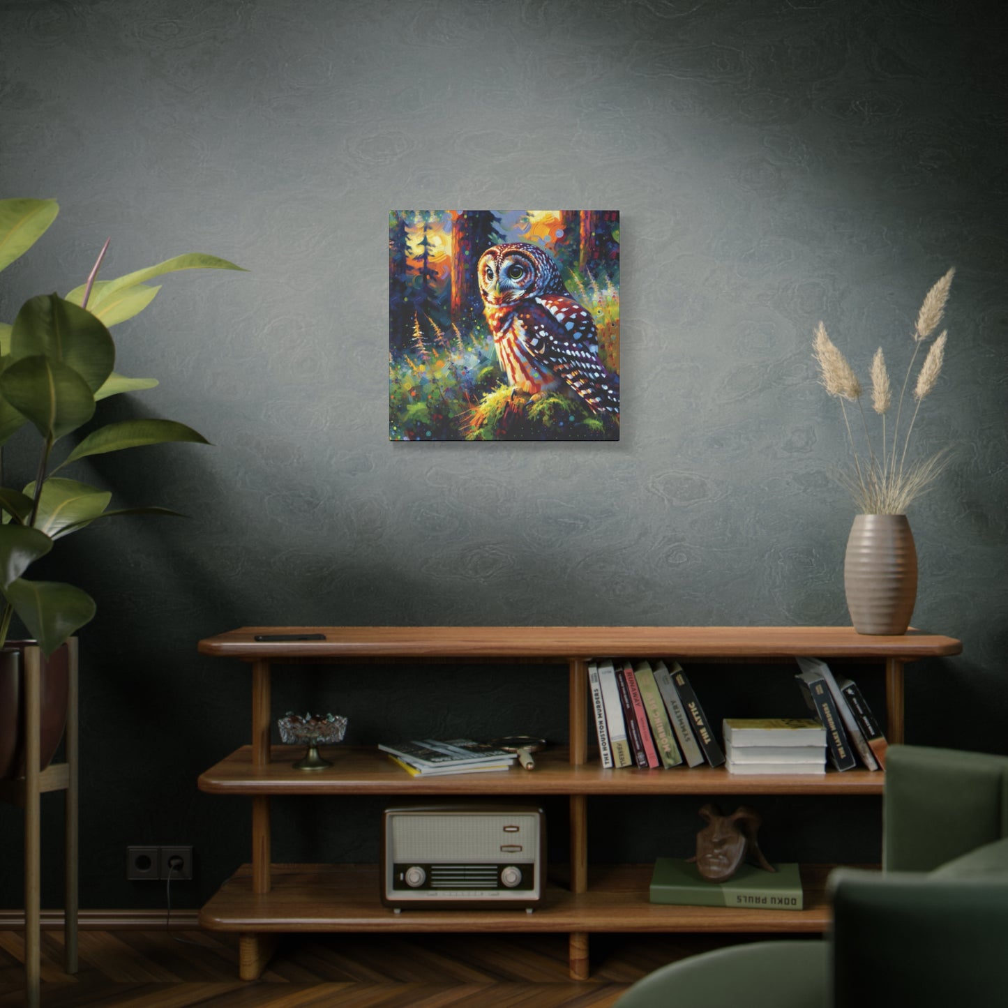 Barred Owl at Sunset Impressionist Canvas Art Print