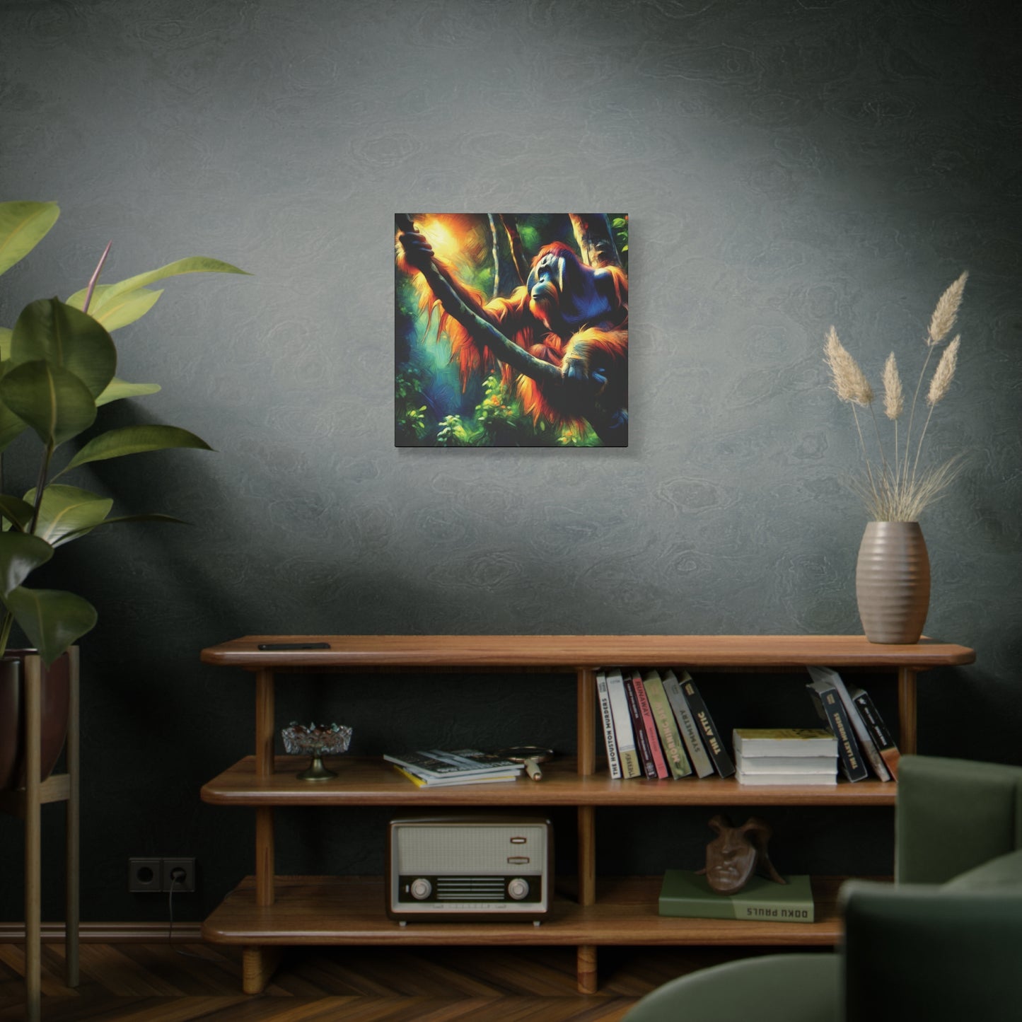 Orangutan in Tree Expressionist Canvas Art Print