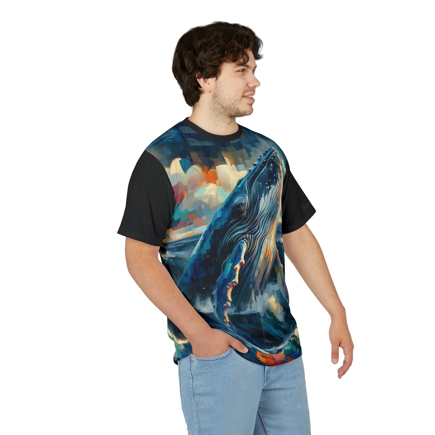Humpback Breaching Art Tee | Colorful Unisex Cut & Sew T-Shirt, Wildlife Apparel, Unique Graphic Tee