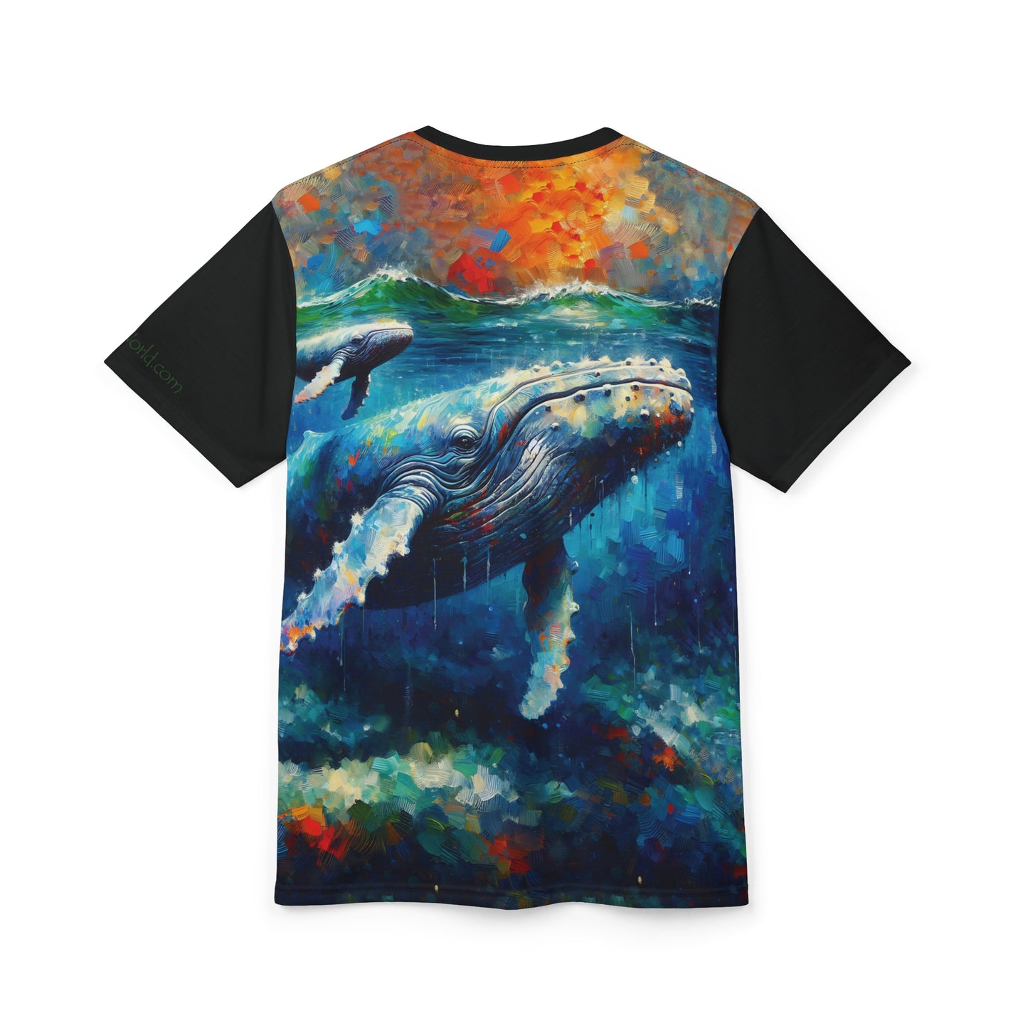 Humpback Whale and Calf Art Tee | Colorful Unisex Cut & Sew T-Shirt, Wildlife Apparel, Unique Graphic Tee